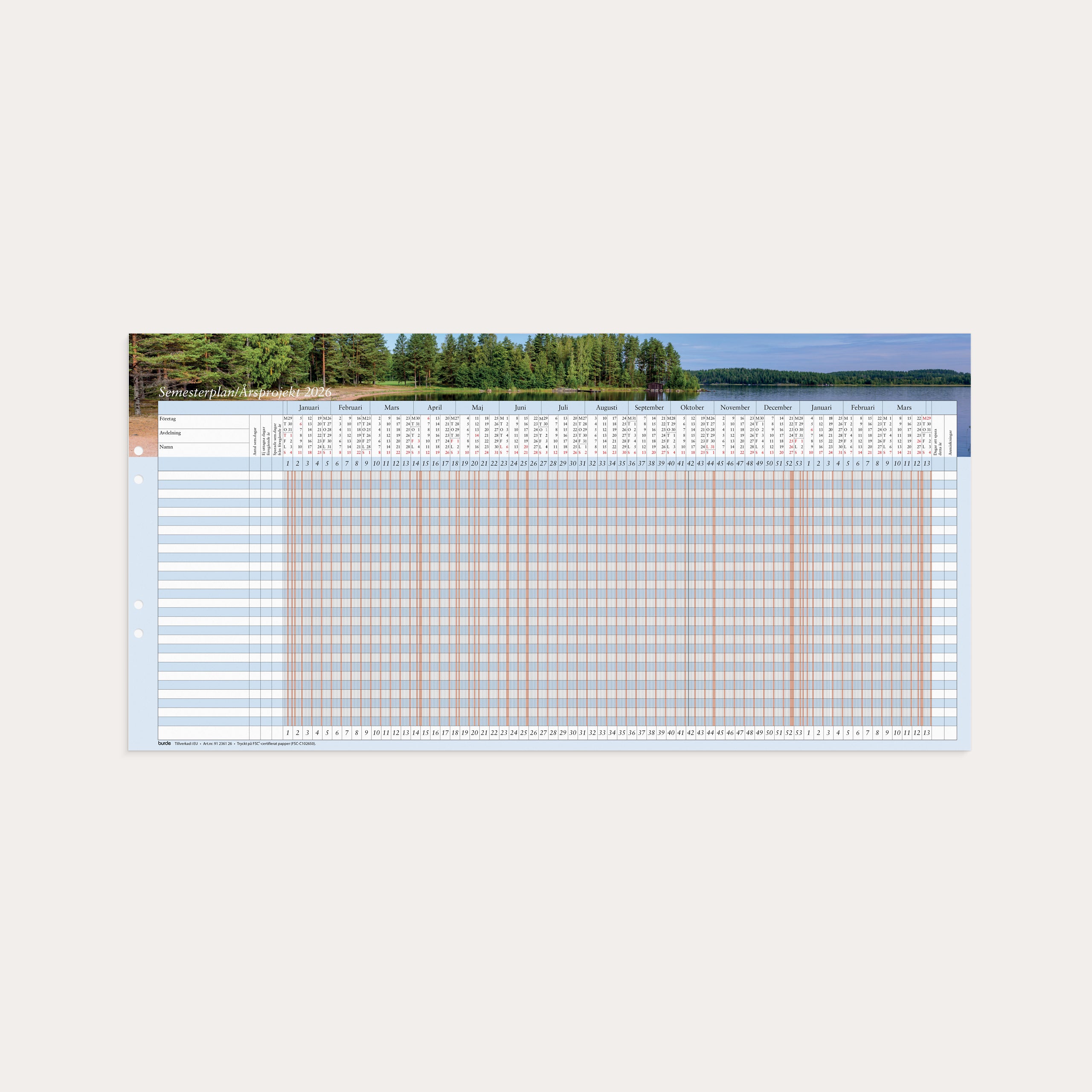 Väggkalender 2026 Semesterplan/Årsprojekt 5/fp