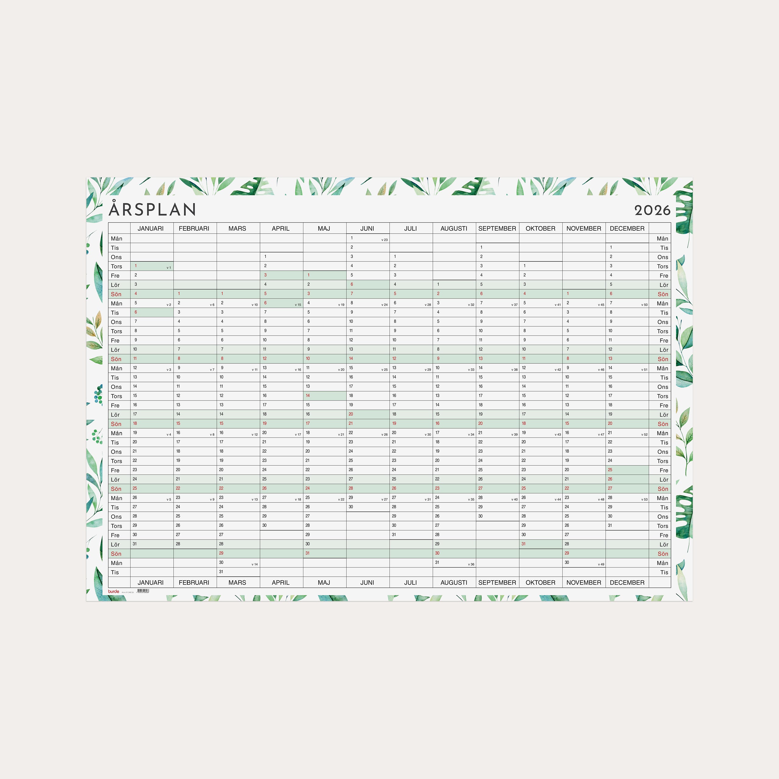 Kalender 2026 Årsplanering whiteboard