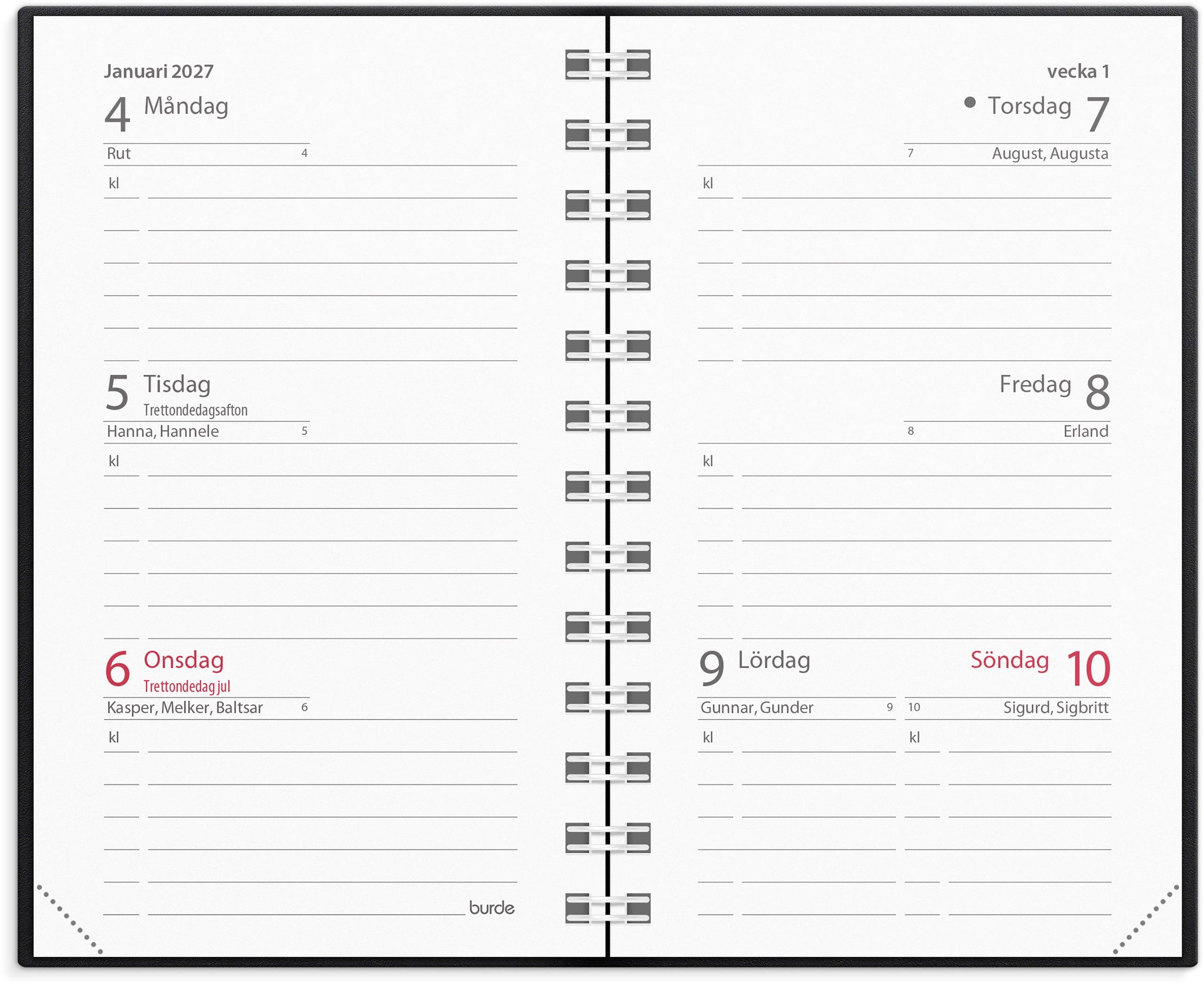 Kalender Mini 2027 svart plast