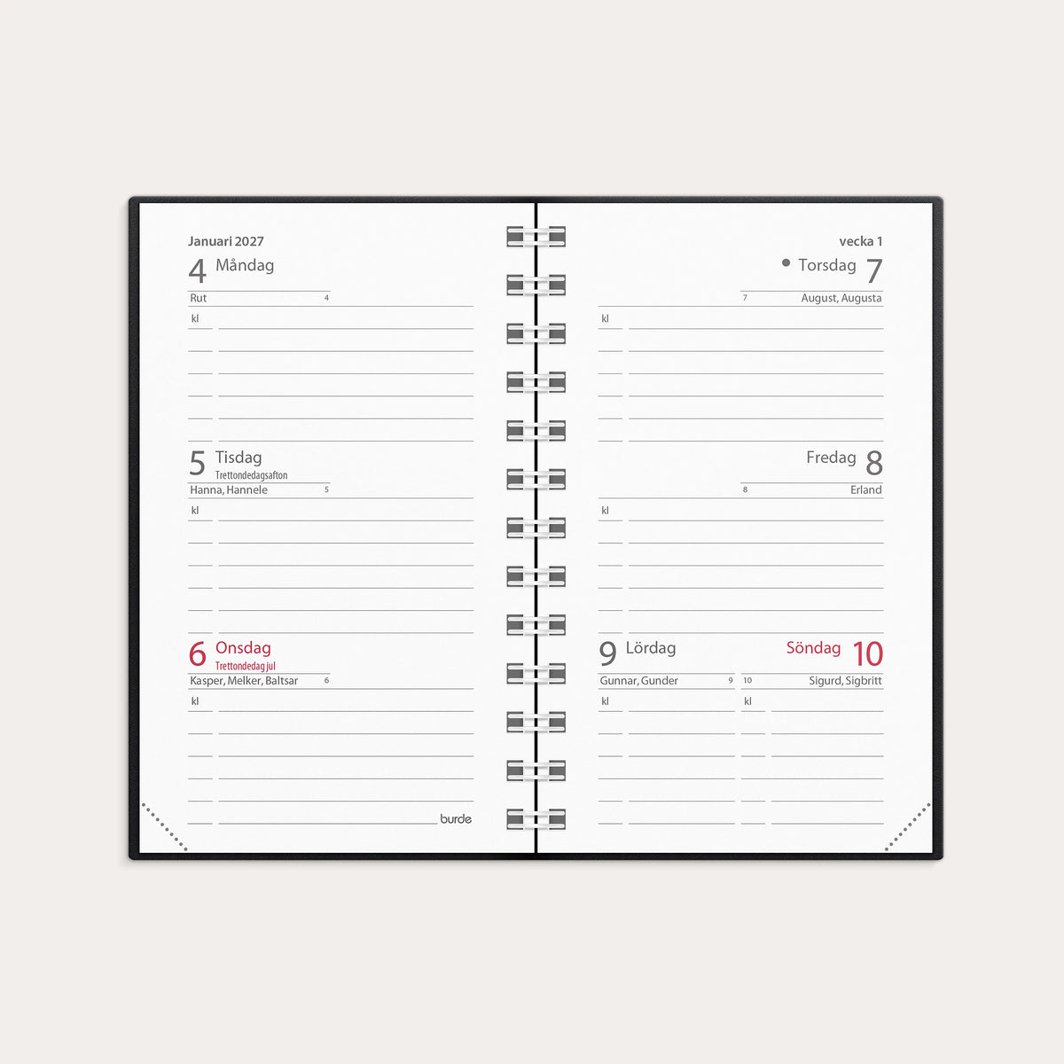 Kalender Mini 2027 svart plast