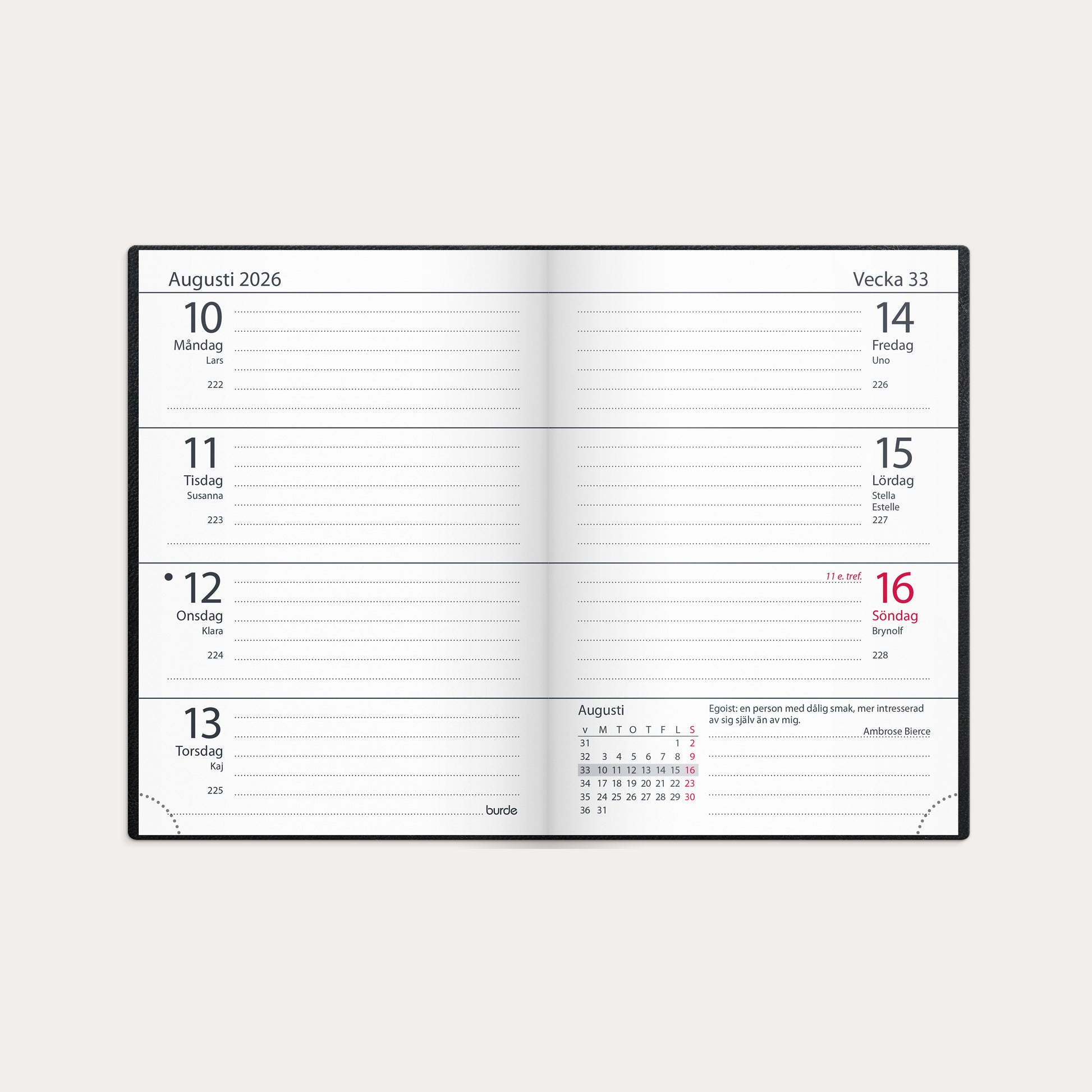 Lilla Fickdagboken 2026 svart konstläder – detail view