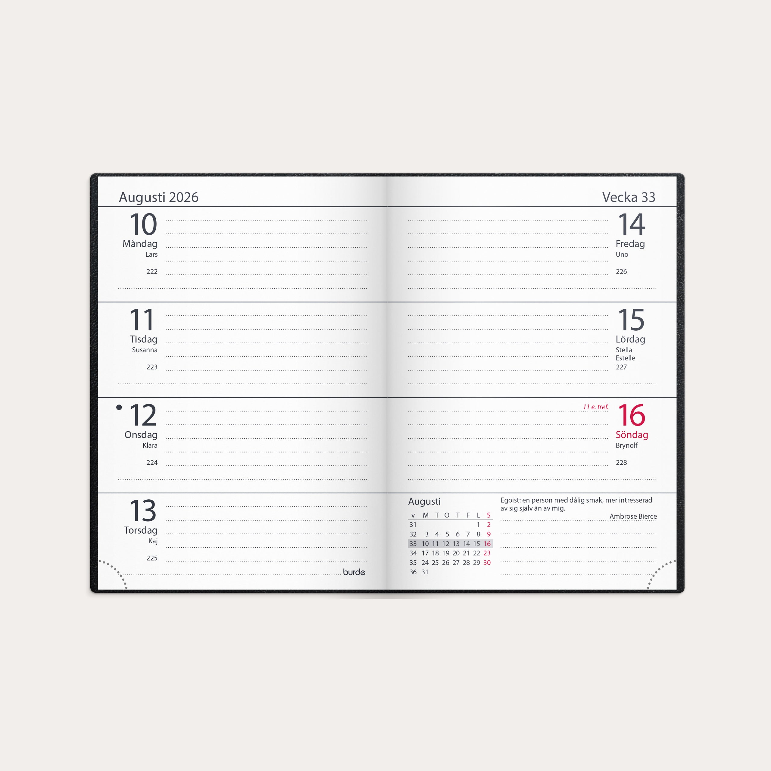 Kalender 2026 Lilla Fickdagboken svart konstläder