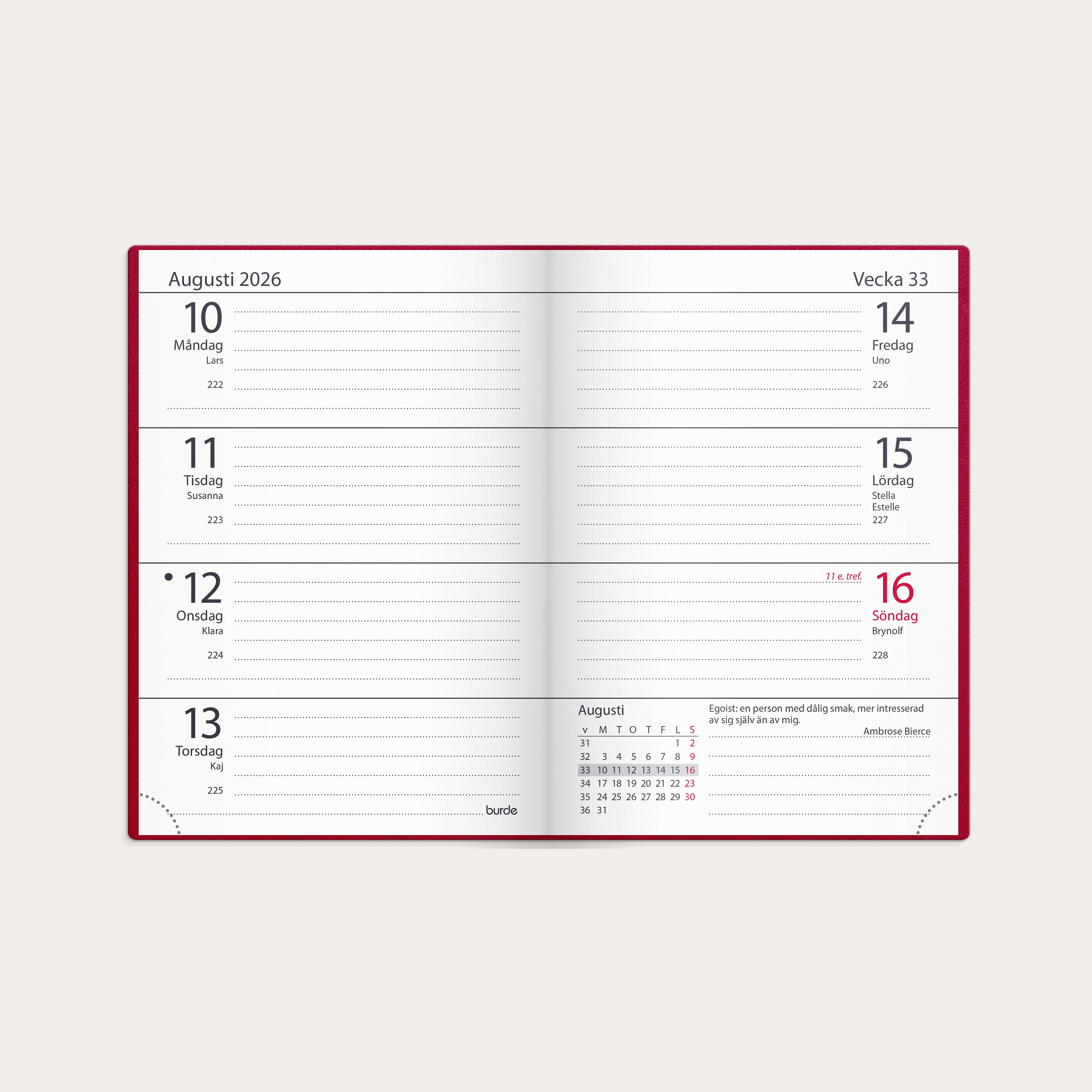 Kalender 2026 Lilla Fickdagboken rött konstläder