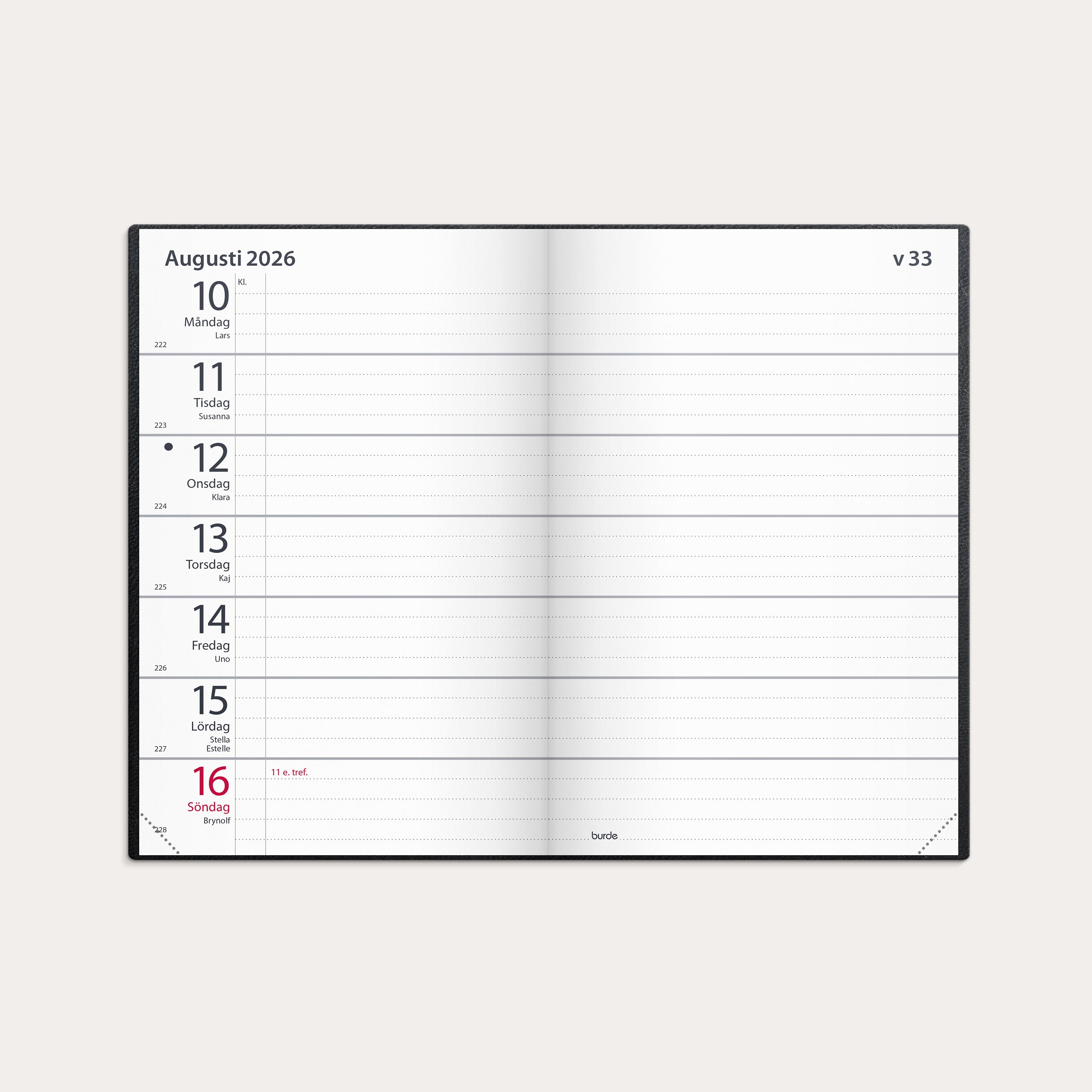 Kalender 2026 Fickagenda svart konstläder