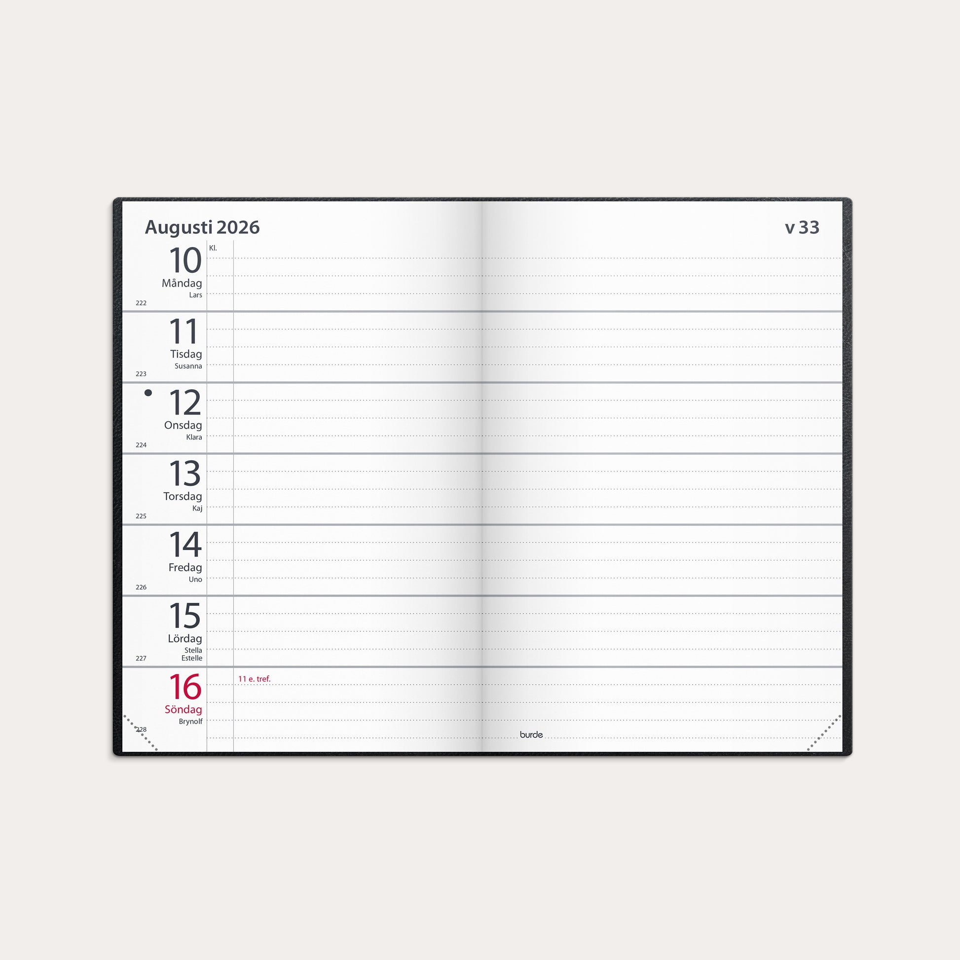 Fickagenda 2026 svart konstläder – detail view