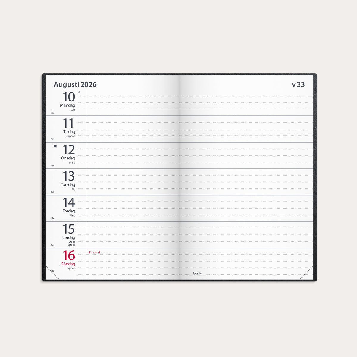 Kalender 2026 Fickagenda svart konstläder