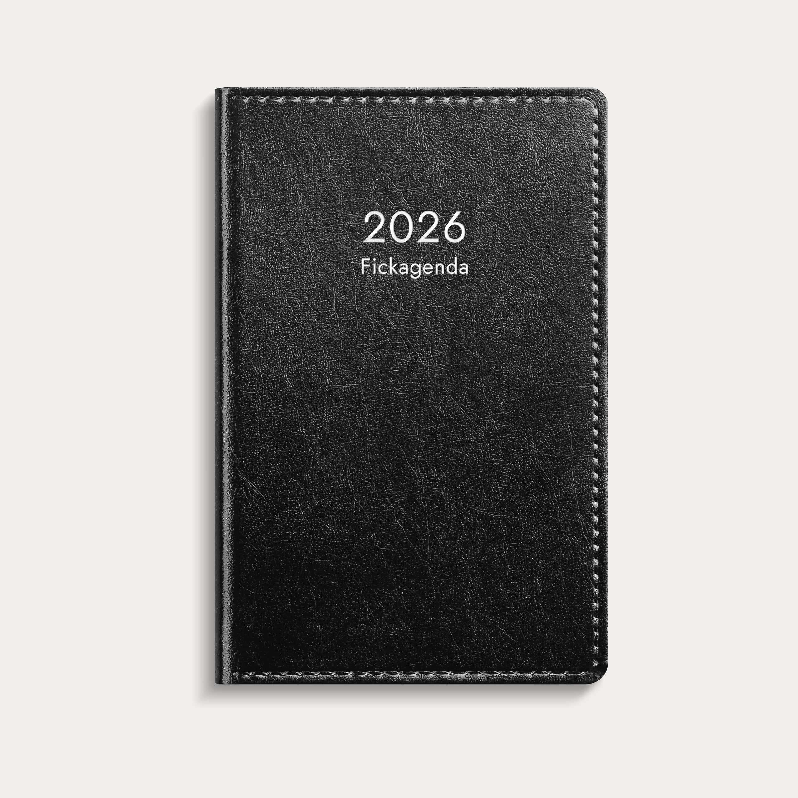 Kalender 2026 Fickagenda svart konstläder