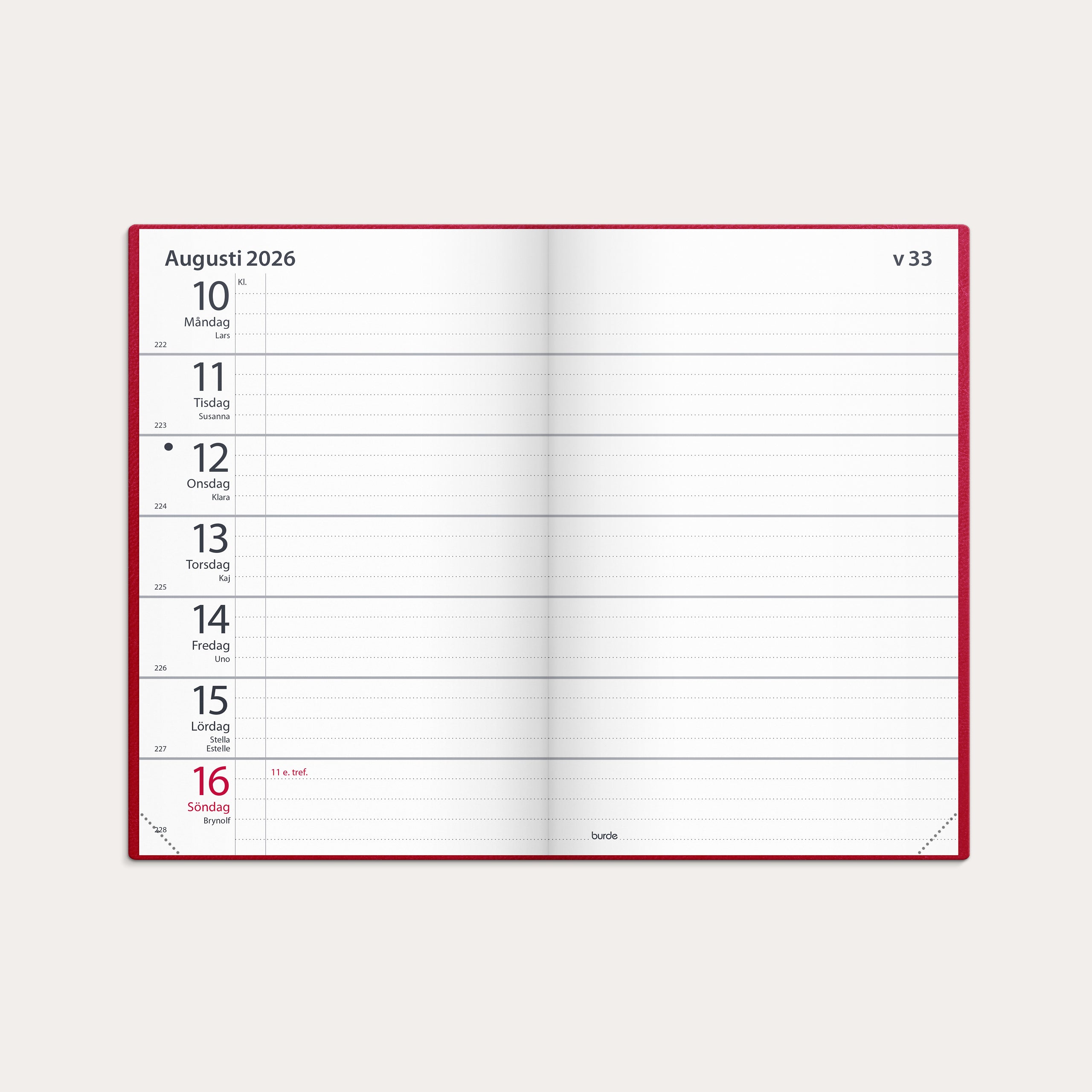 Kalender 2026 Fickagenda rött konstläder