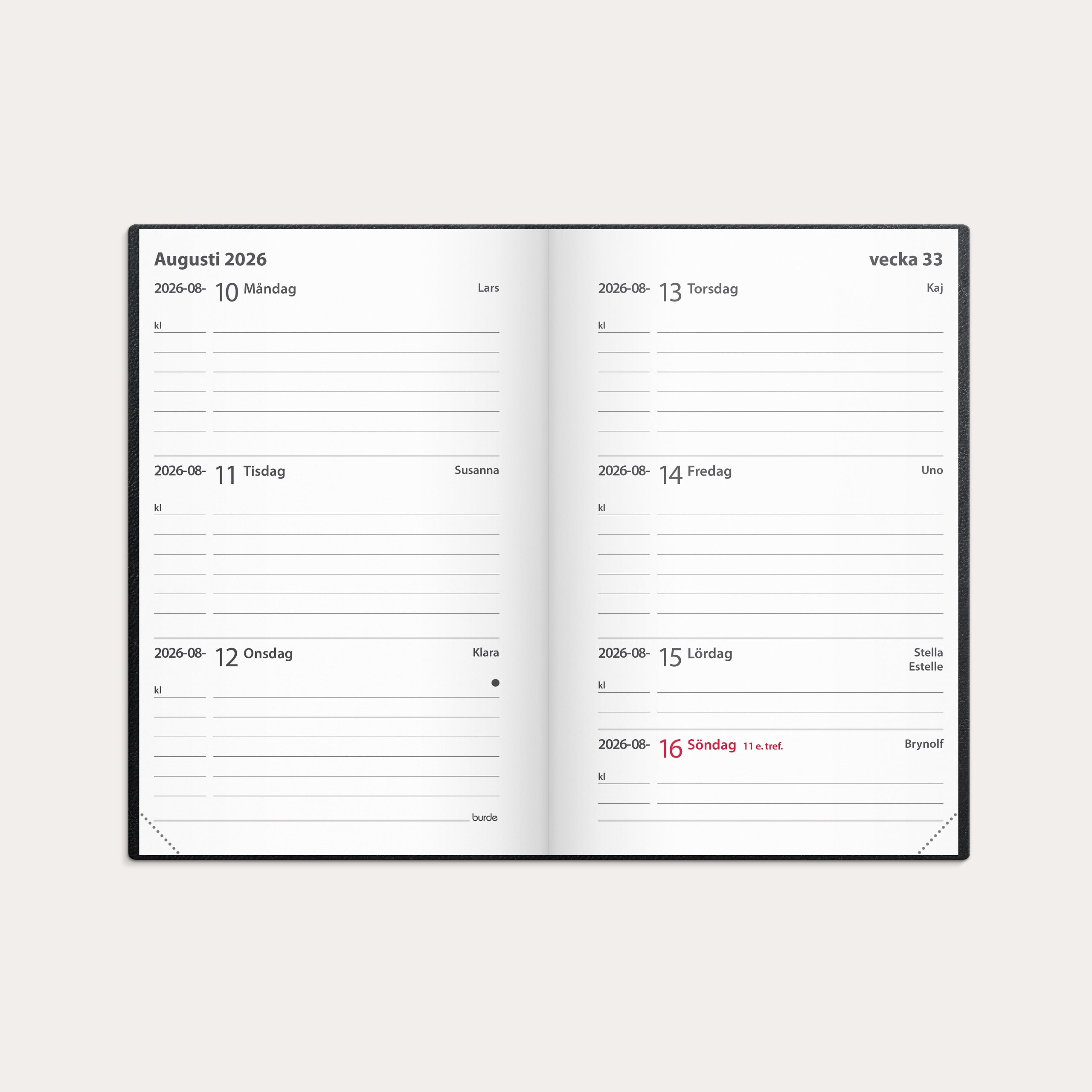 Kalender 2026 Leader svart konstläder inb