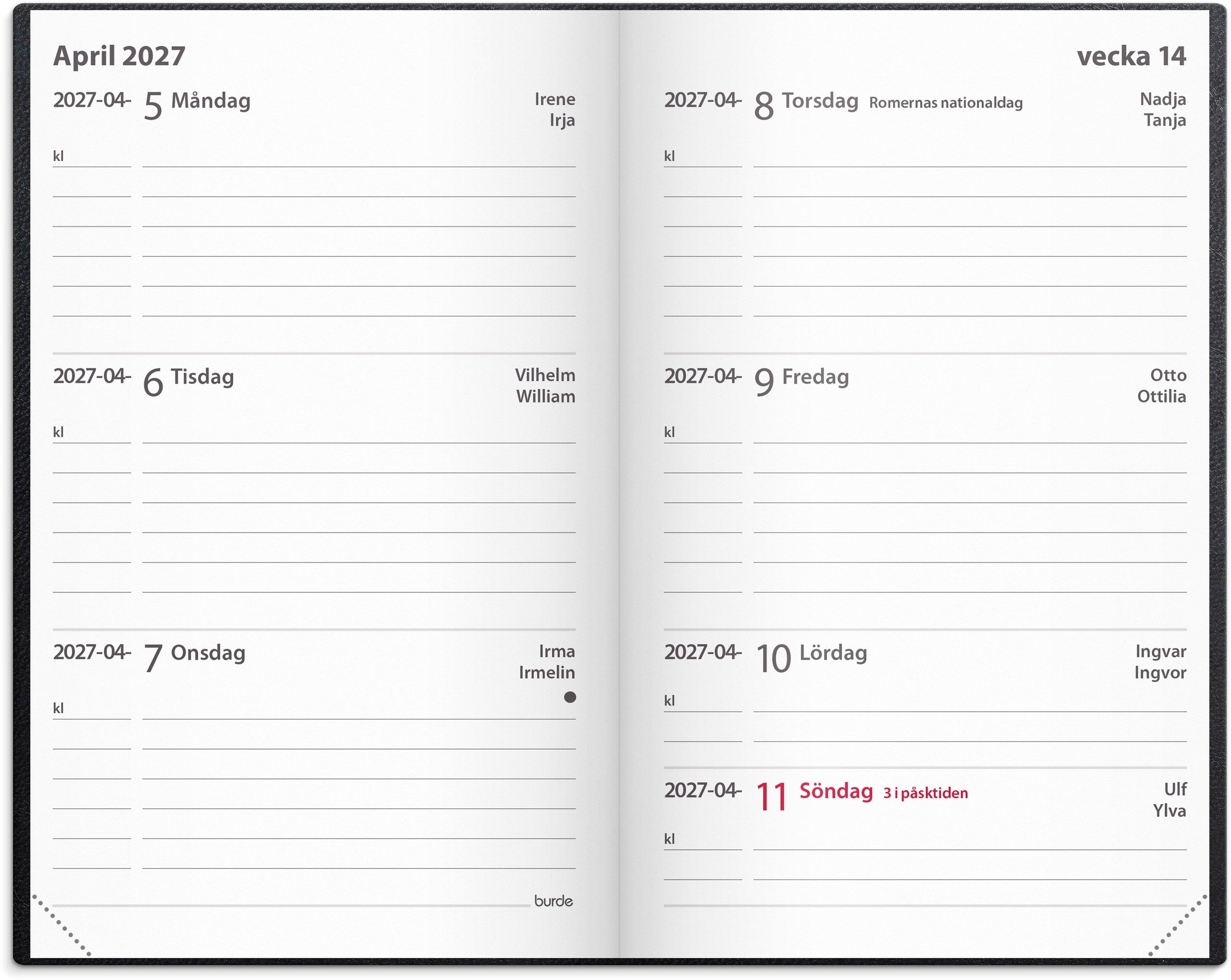 Kalender 2027 Leader svart konstläder inb