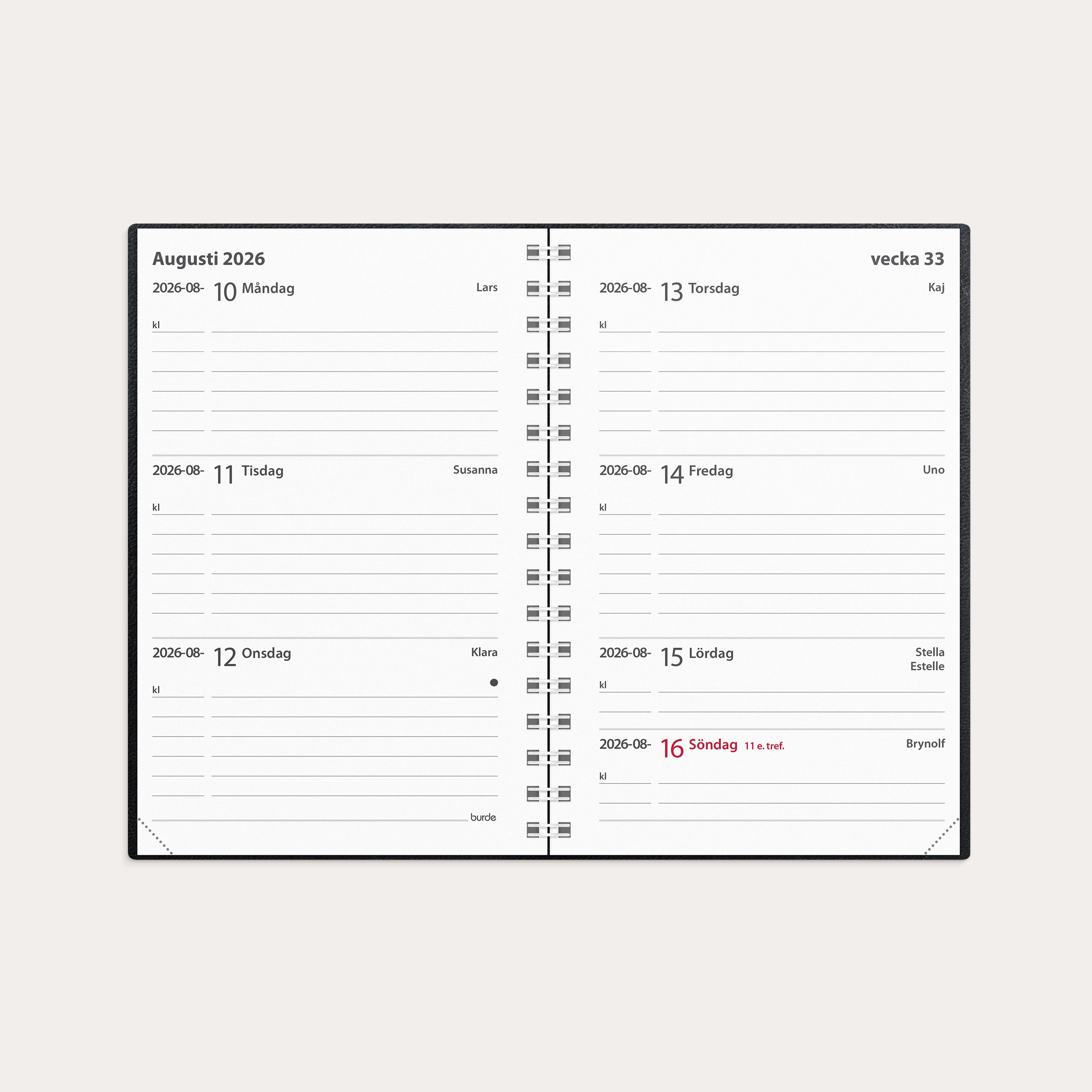 Kalender 2026 Leader svart konstläder spiralb