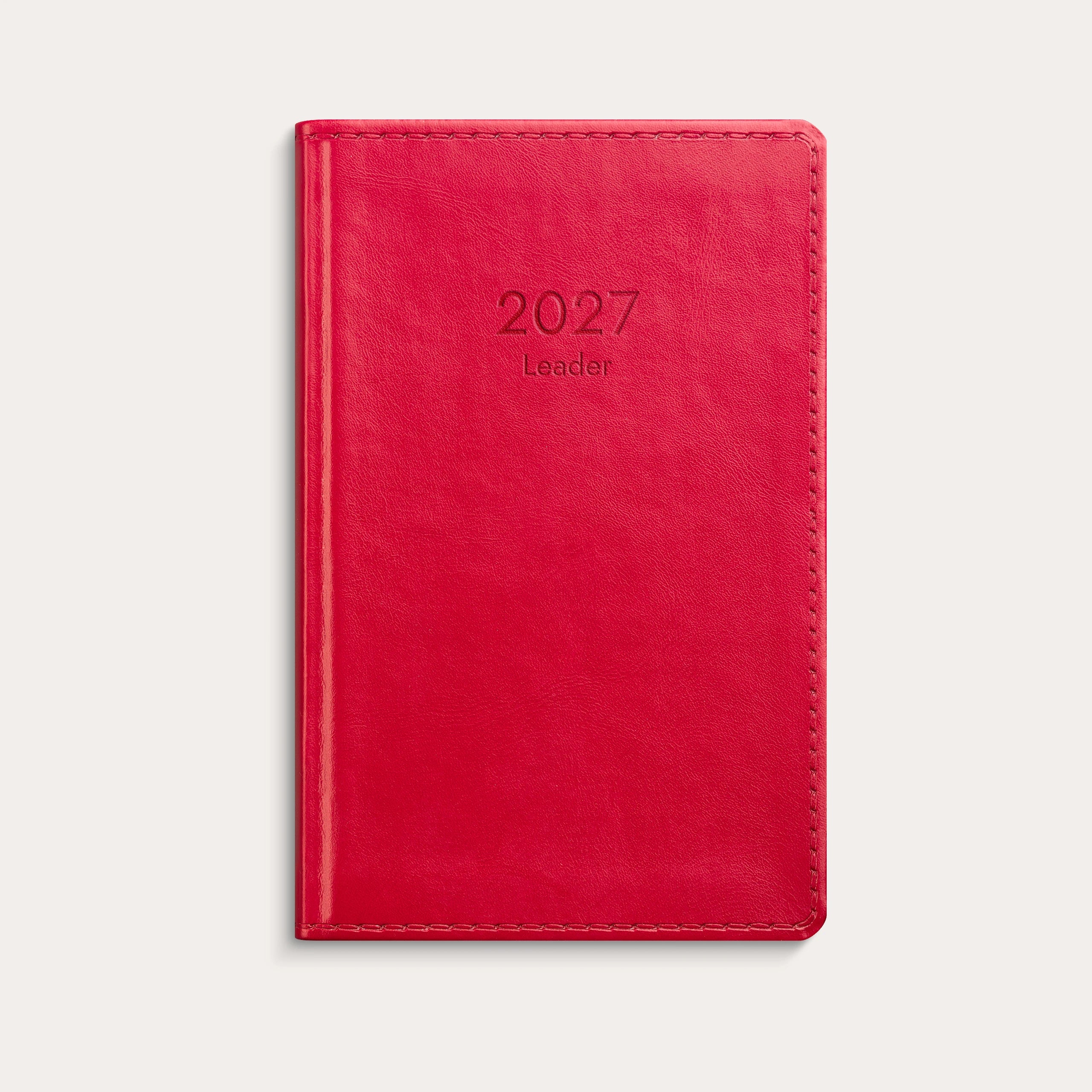 Kalender 2027 Leader rött konstläder