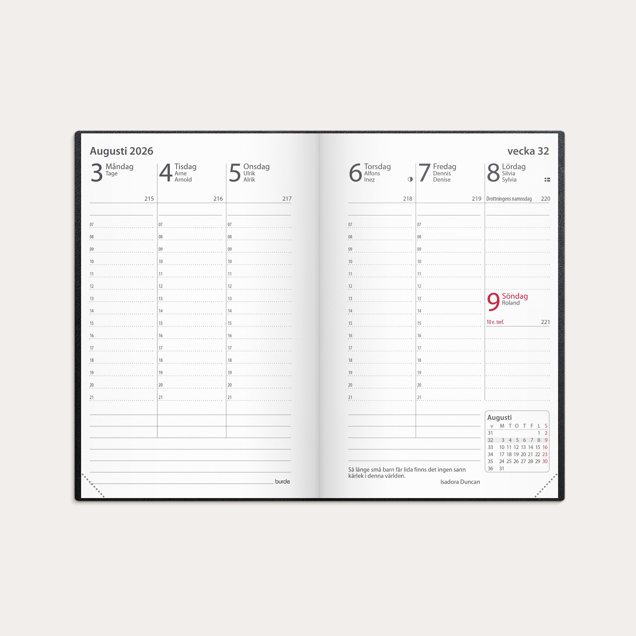 Kalender 2026 Prestige svart skinn