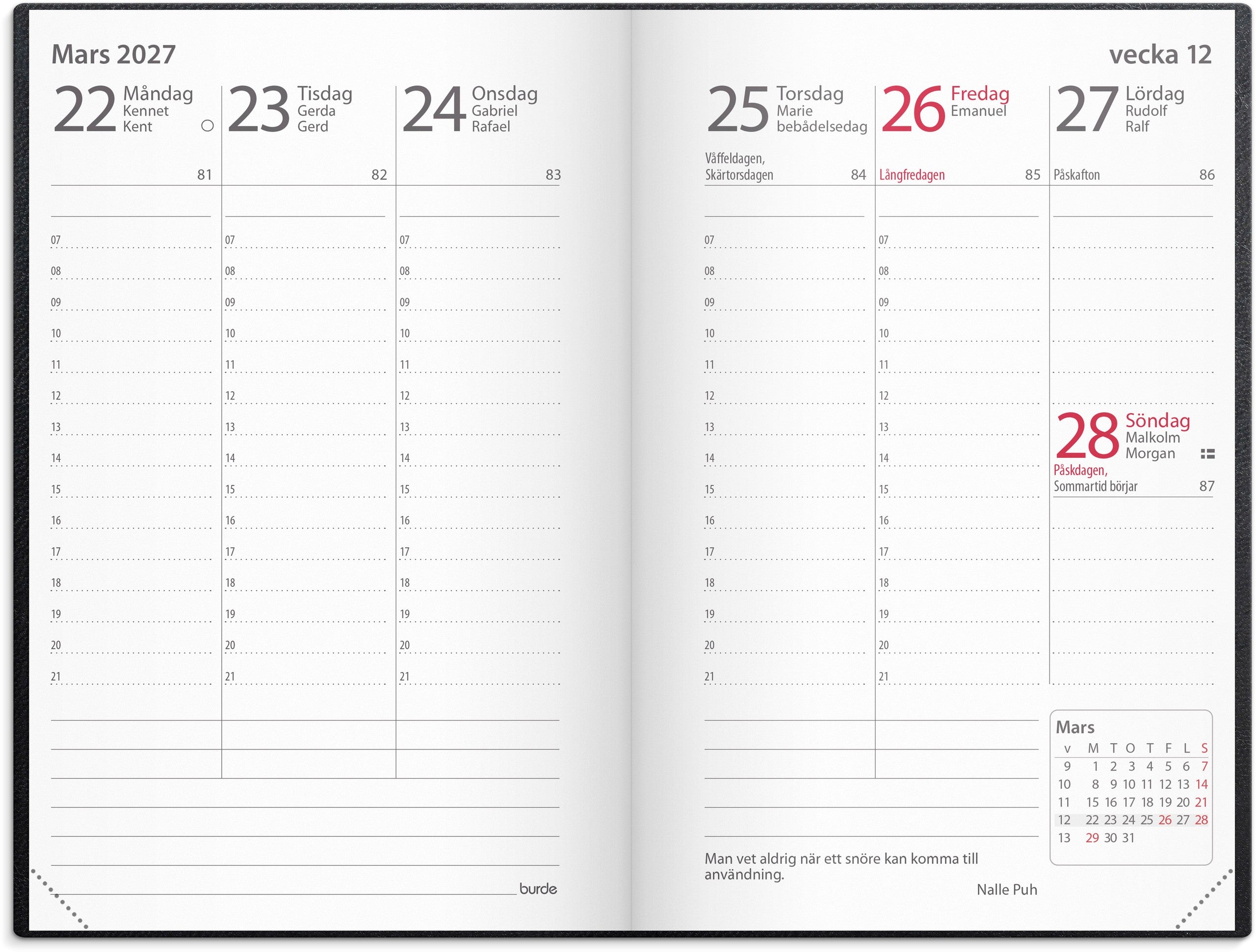 Kalender 2027 Prestige svart skinn