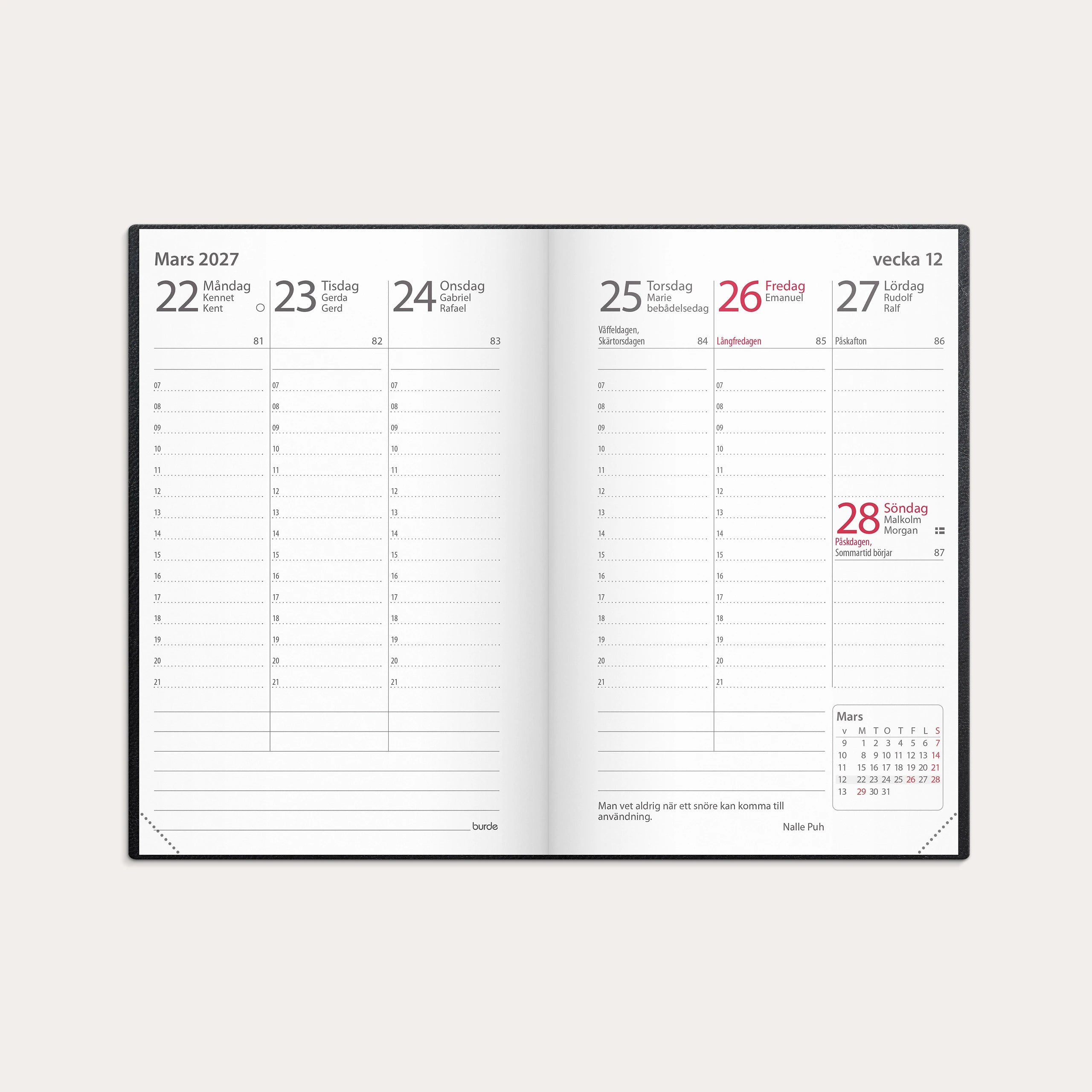 Kalender 2027 Prestige svart skinn