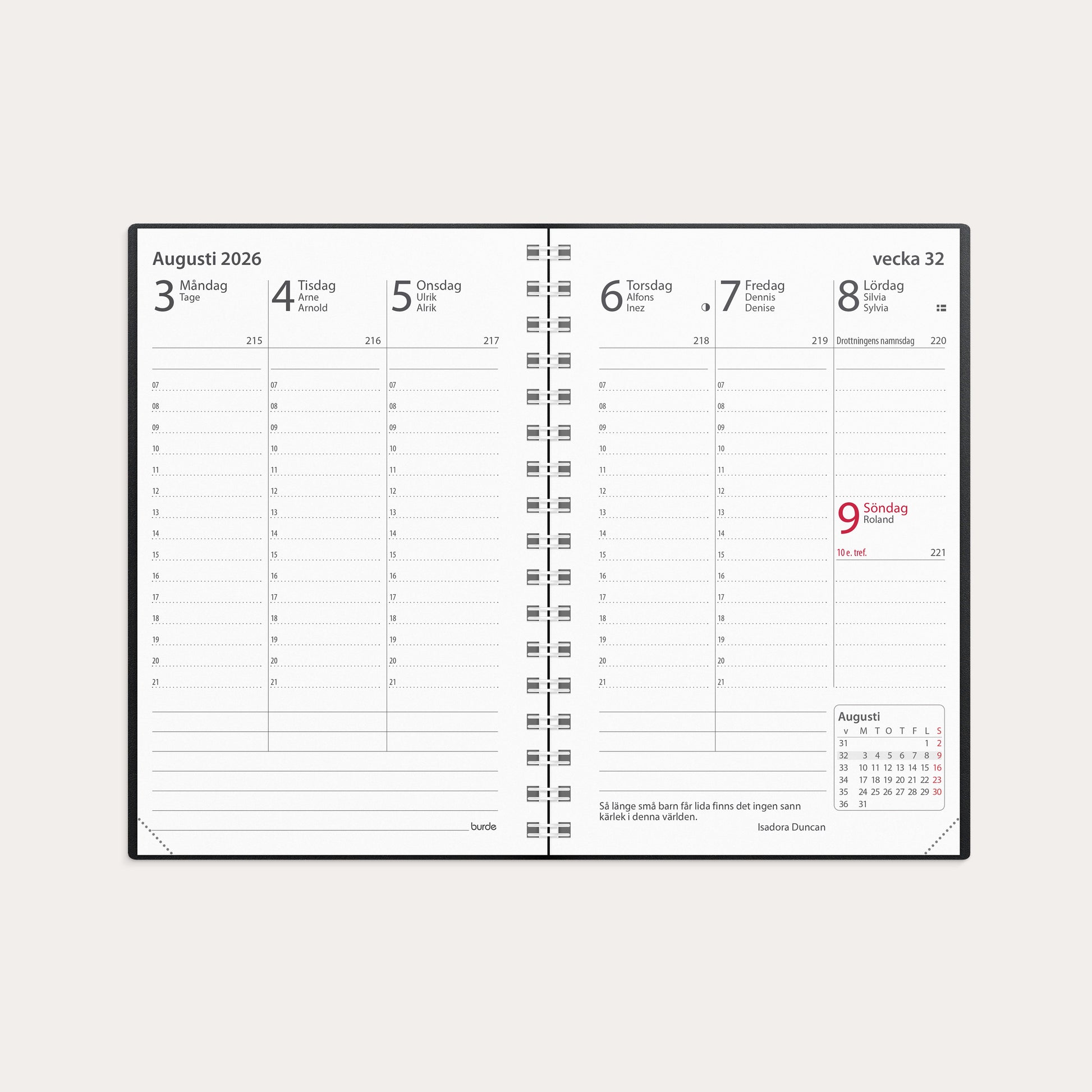 Kalender 2026 Prestige svart plast – detail view