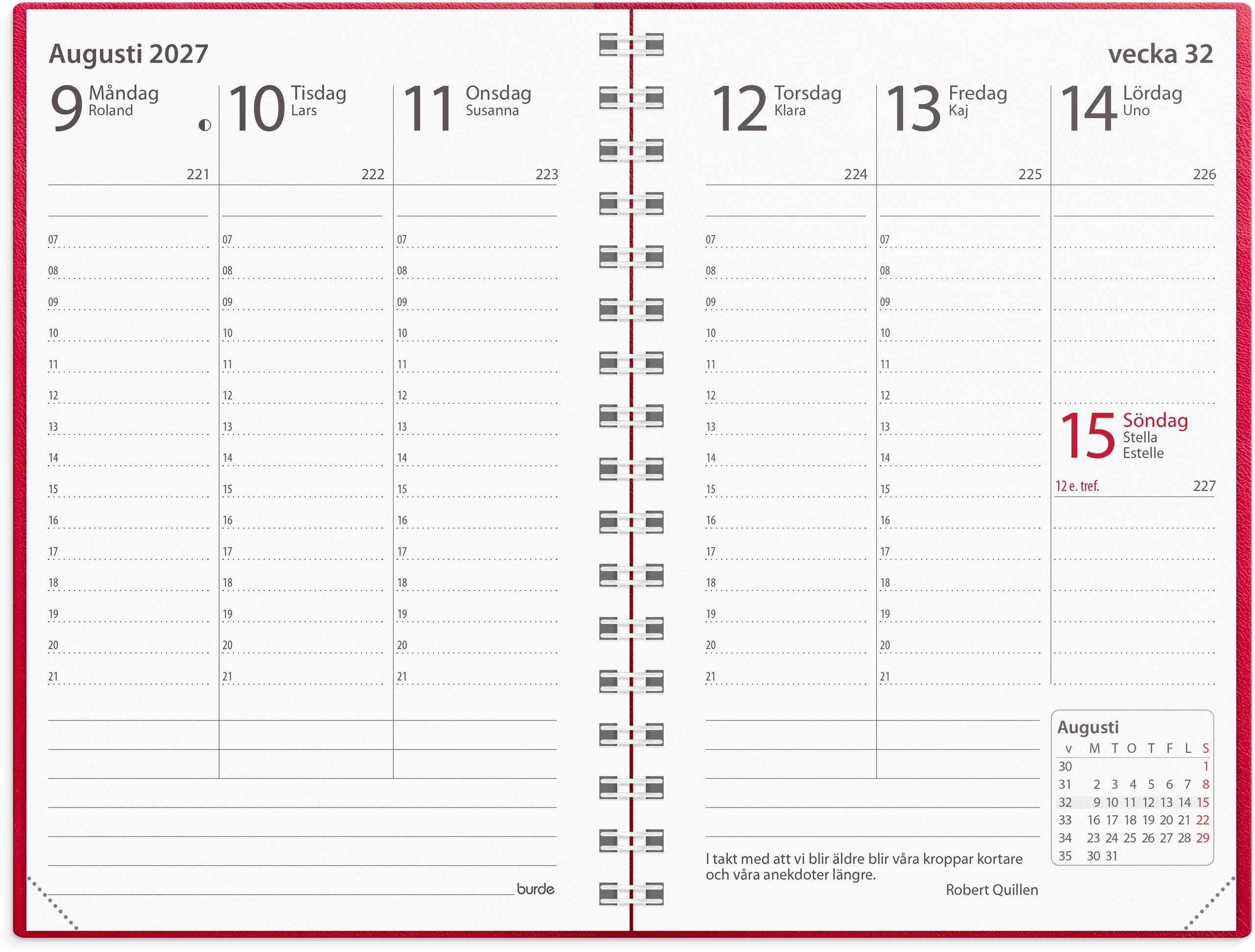 Kalender 2027 Prestige rött konstläder