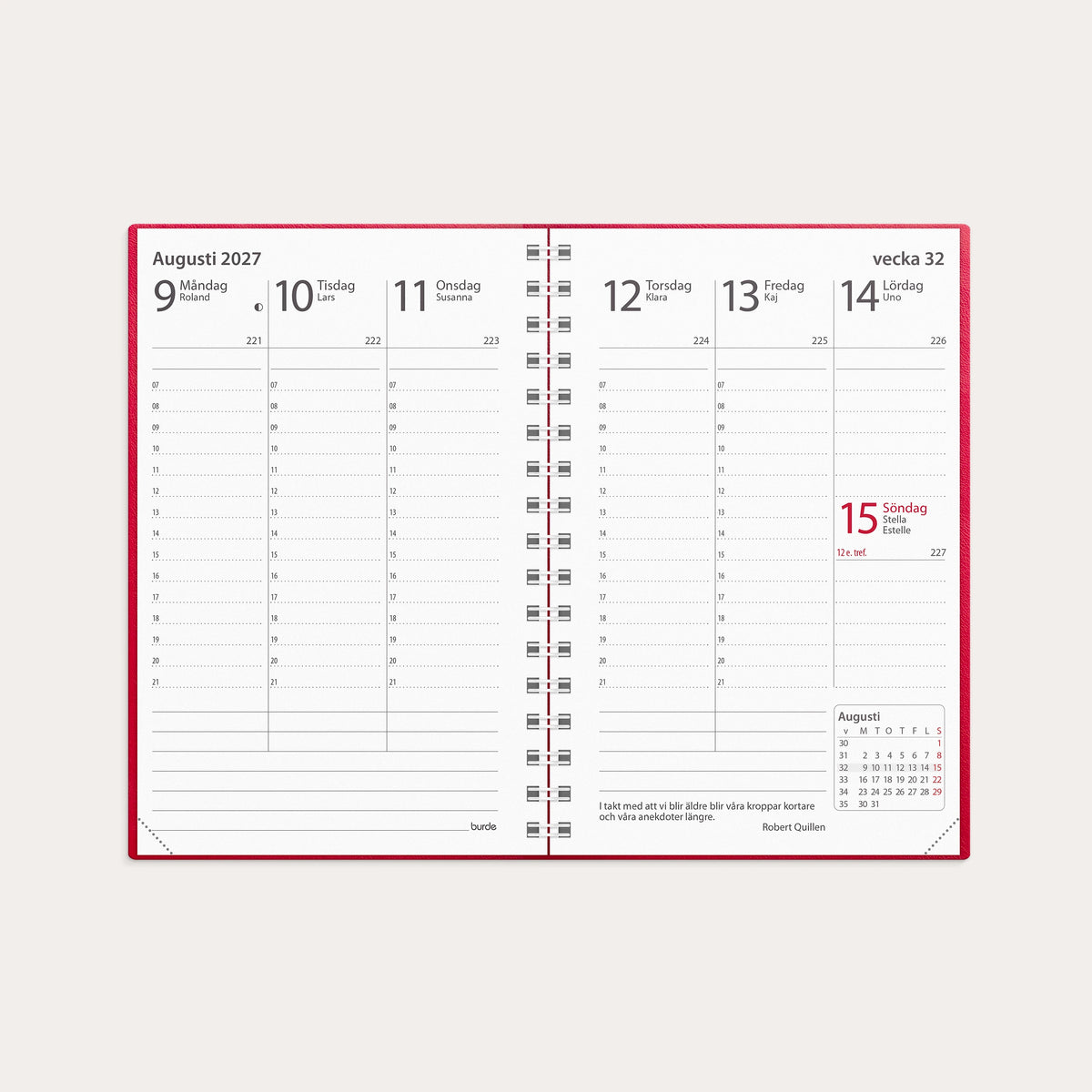 Kalender 2027 Prestige rött konstläder