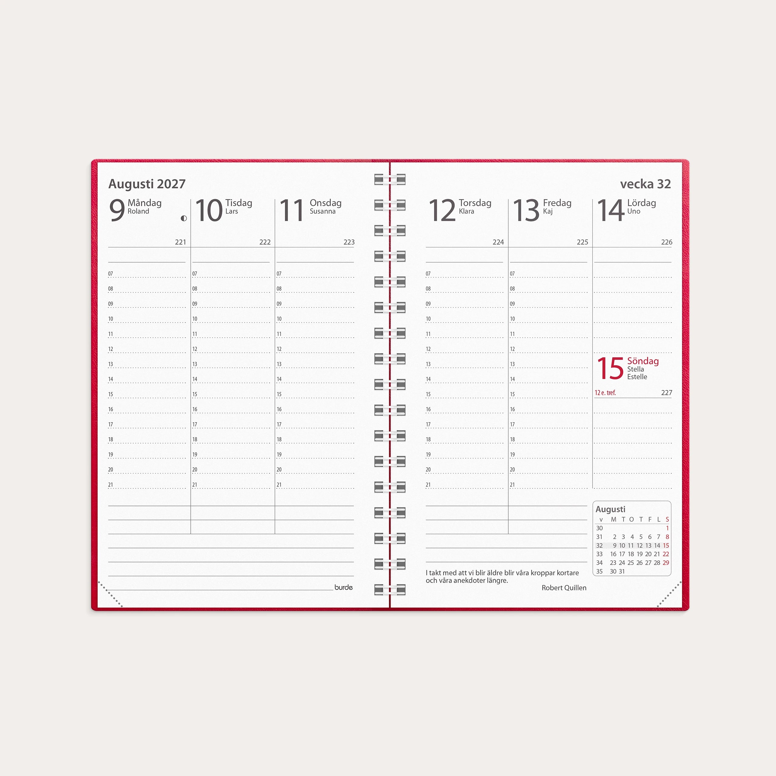 Kalender 2027 Prestige rött konstläder