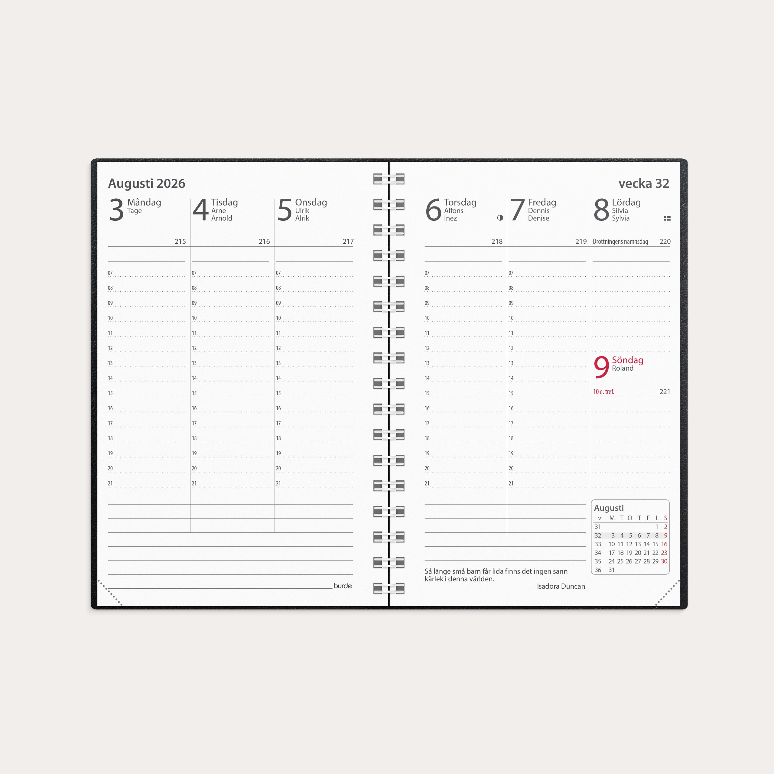 Kalender 2026 Prestige svart konstläder spiralb