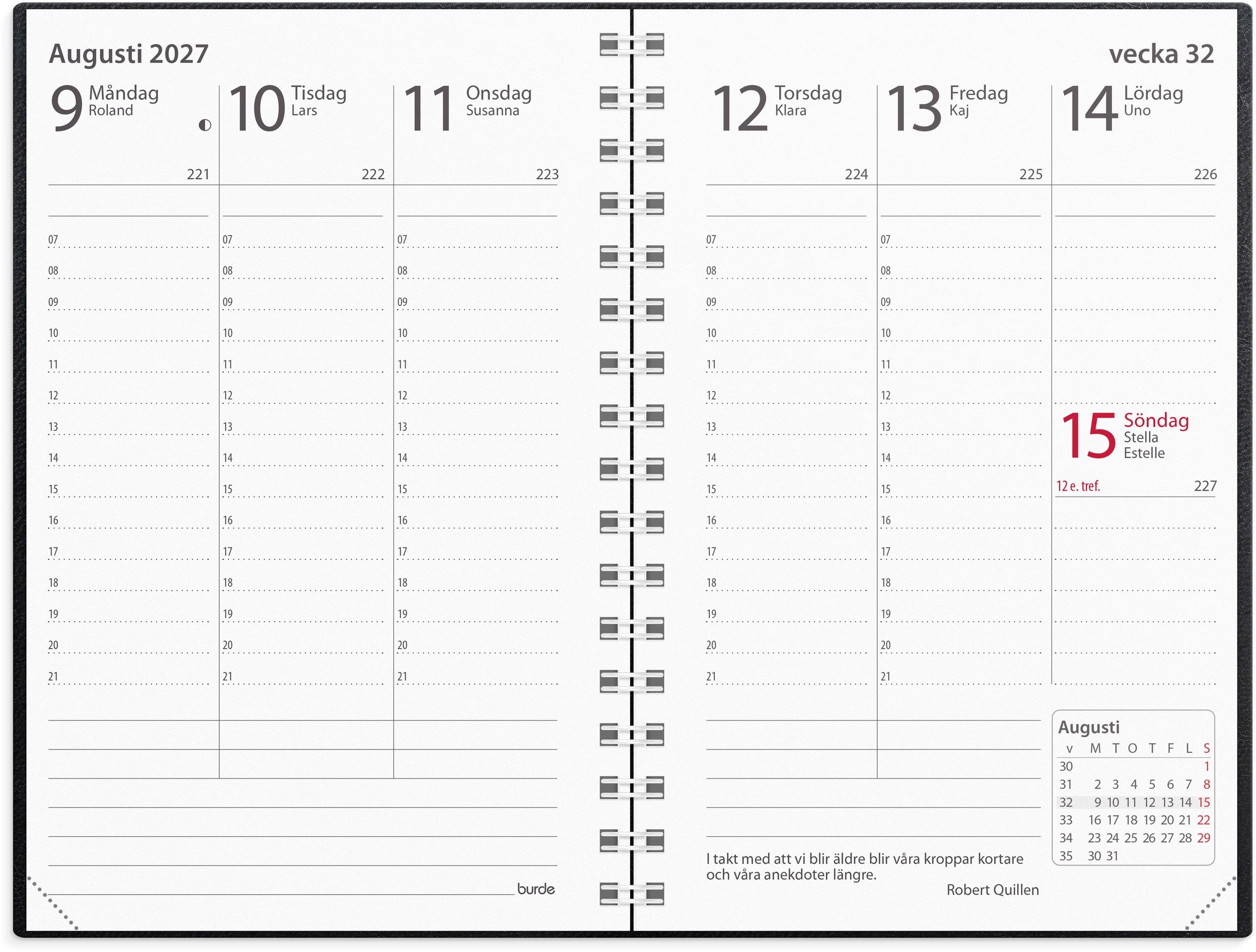 Kalender 2027 Prestige svart konstläder spiralb