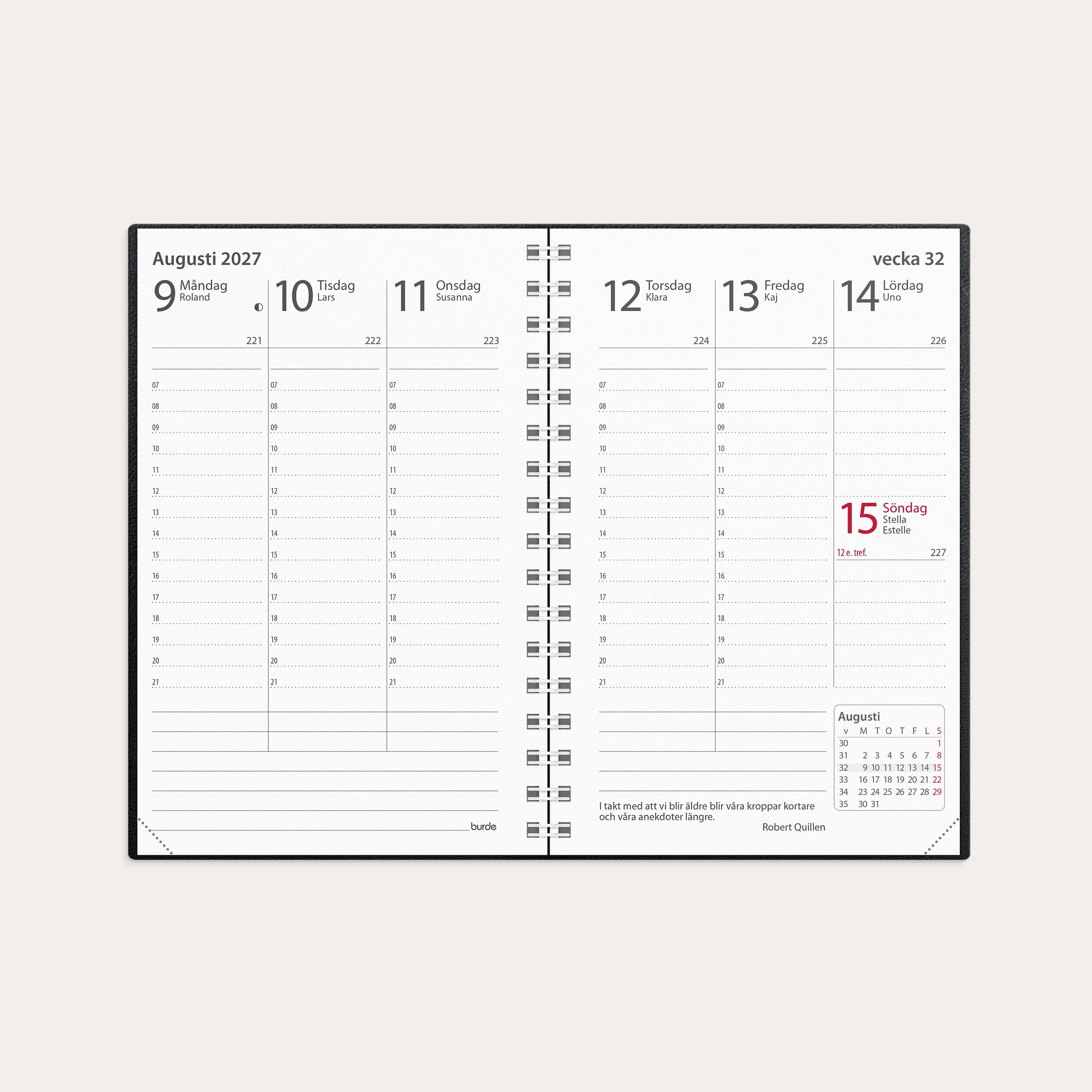 Kalender 2027 Prestige svart konstläder spiralb