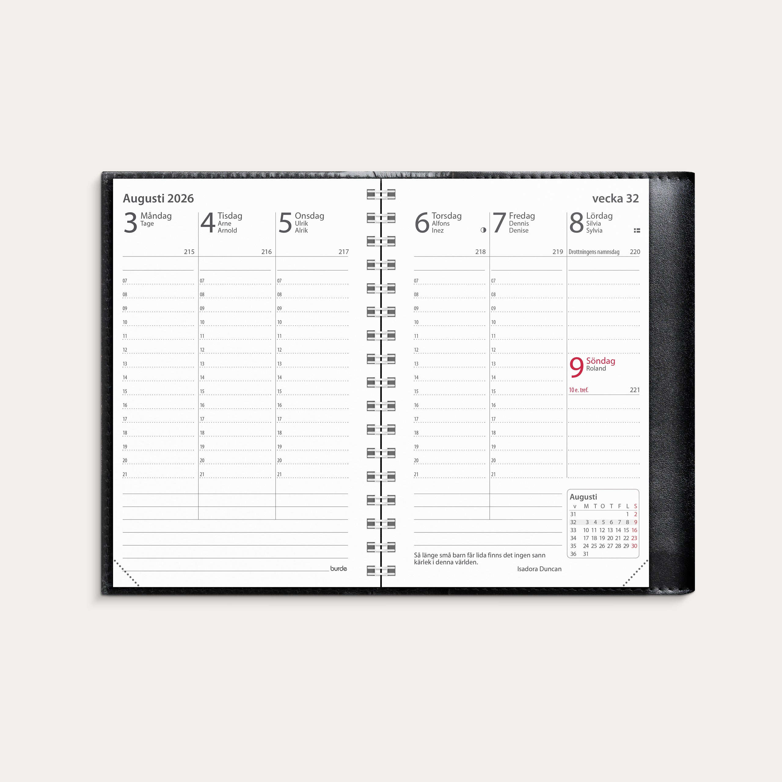Kalender 2026 Prestige de Luxe svart skinn