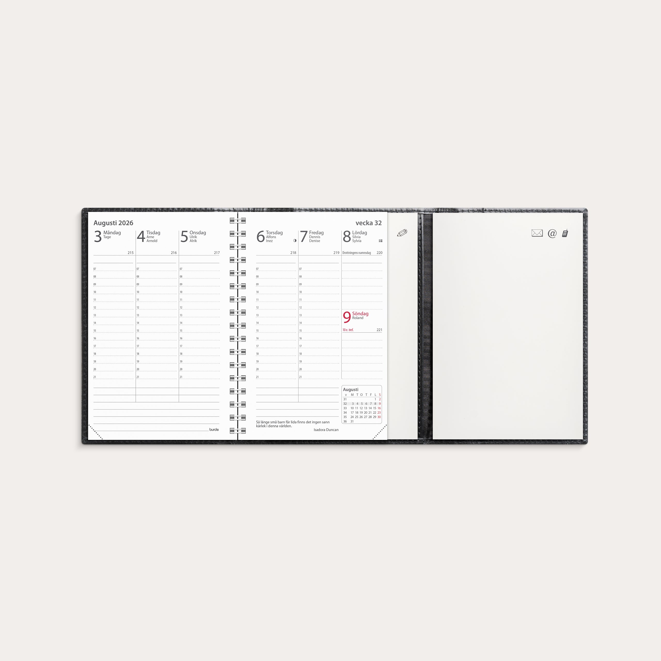 Kalender 2026 Prestige de Luxe svart skinn