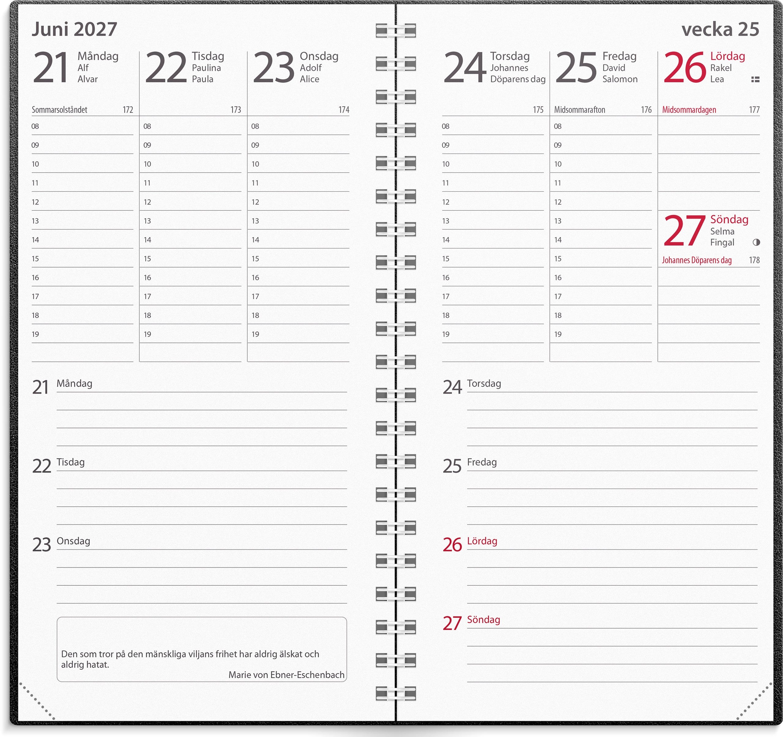 Kalender 2027 Minister svart plast