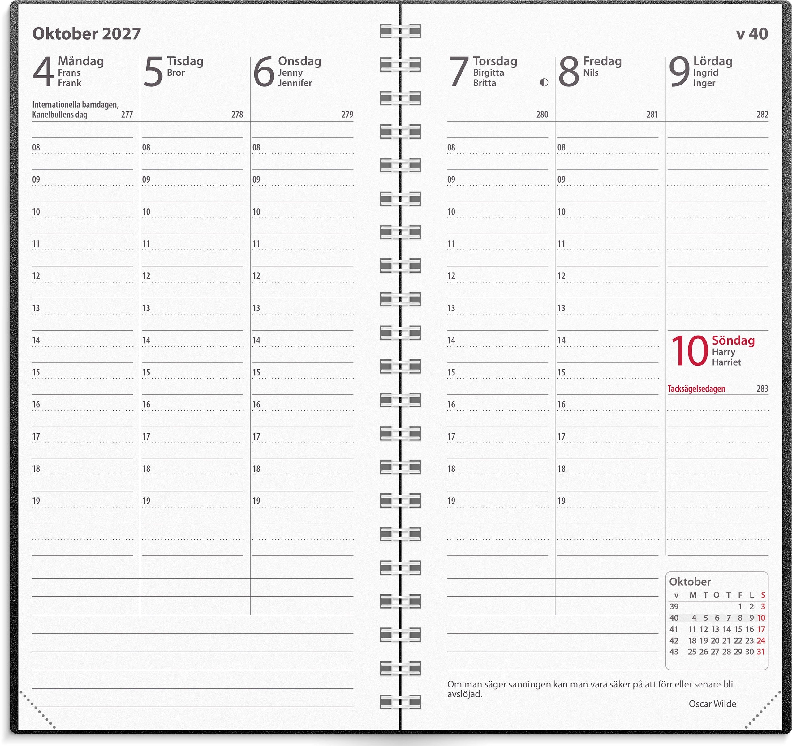 Kalender 2027 Interplano svart plast