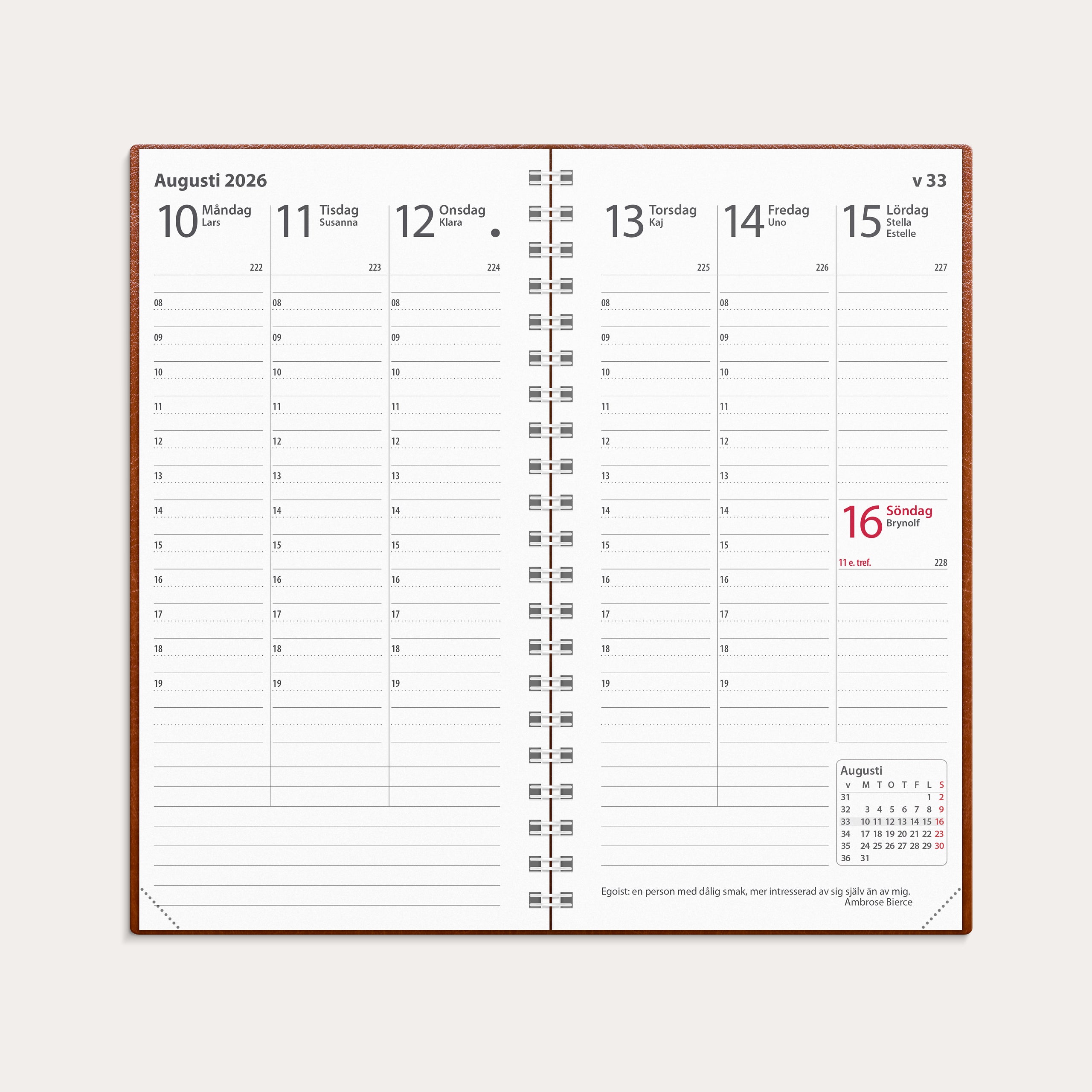 Kalender 2026 Interplano cognac konstläder