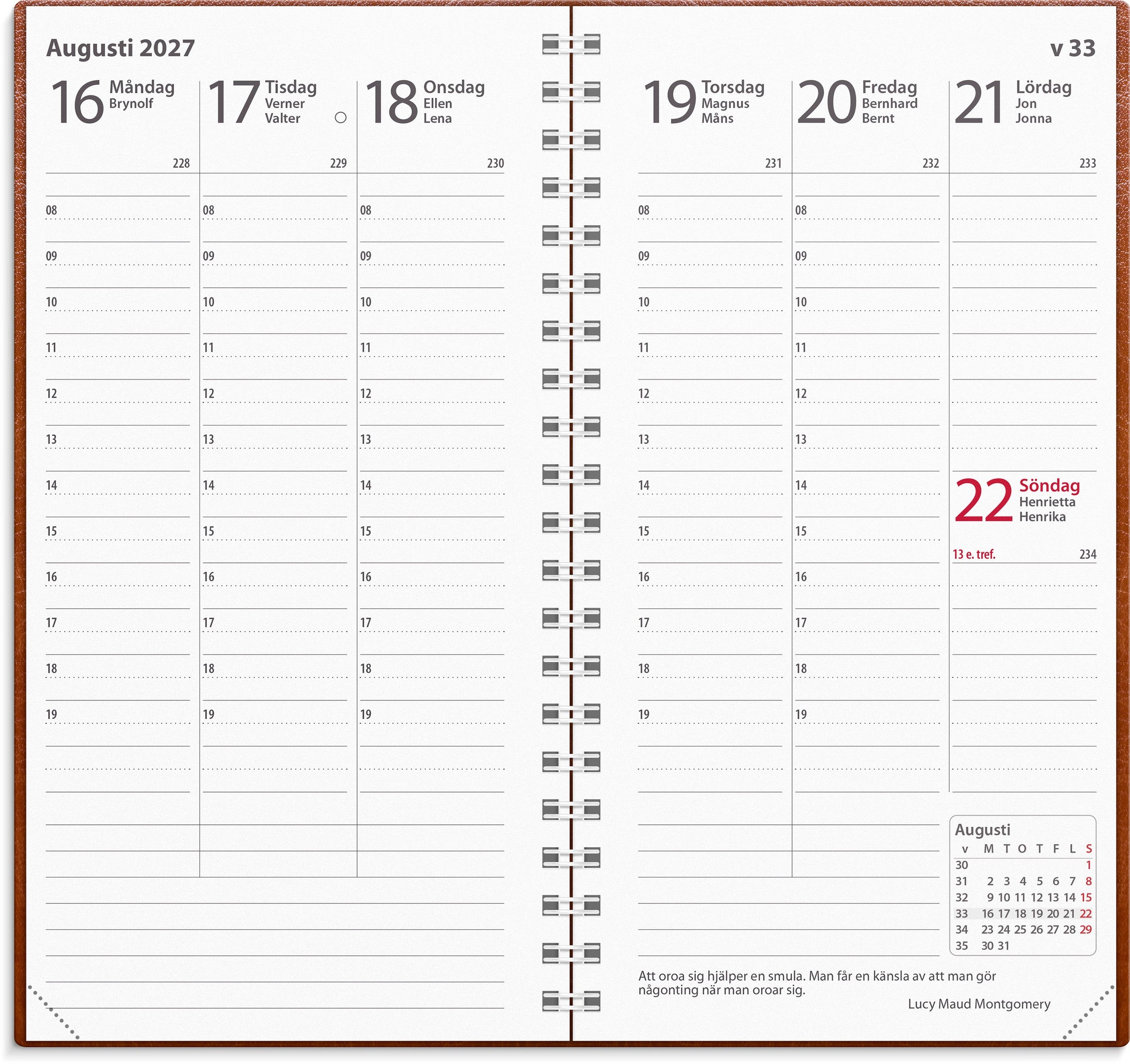 Kalender 2027 Interplano cognac konstläder