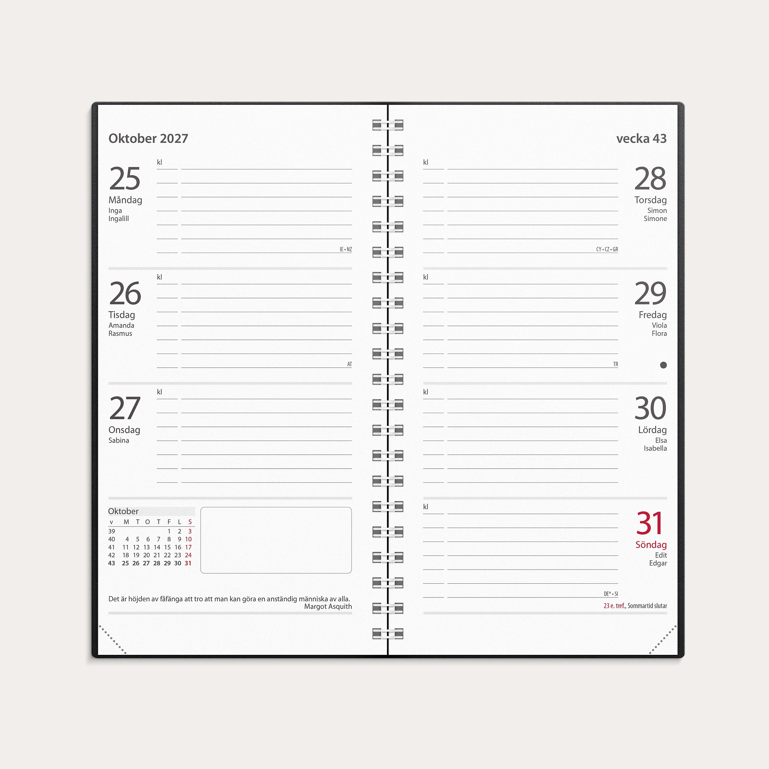 Kalender 2027 Master svart plast