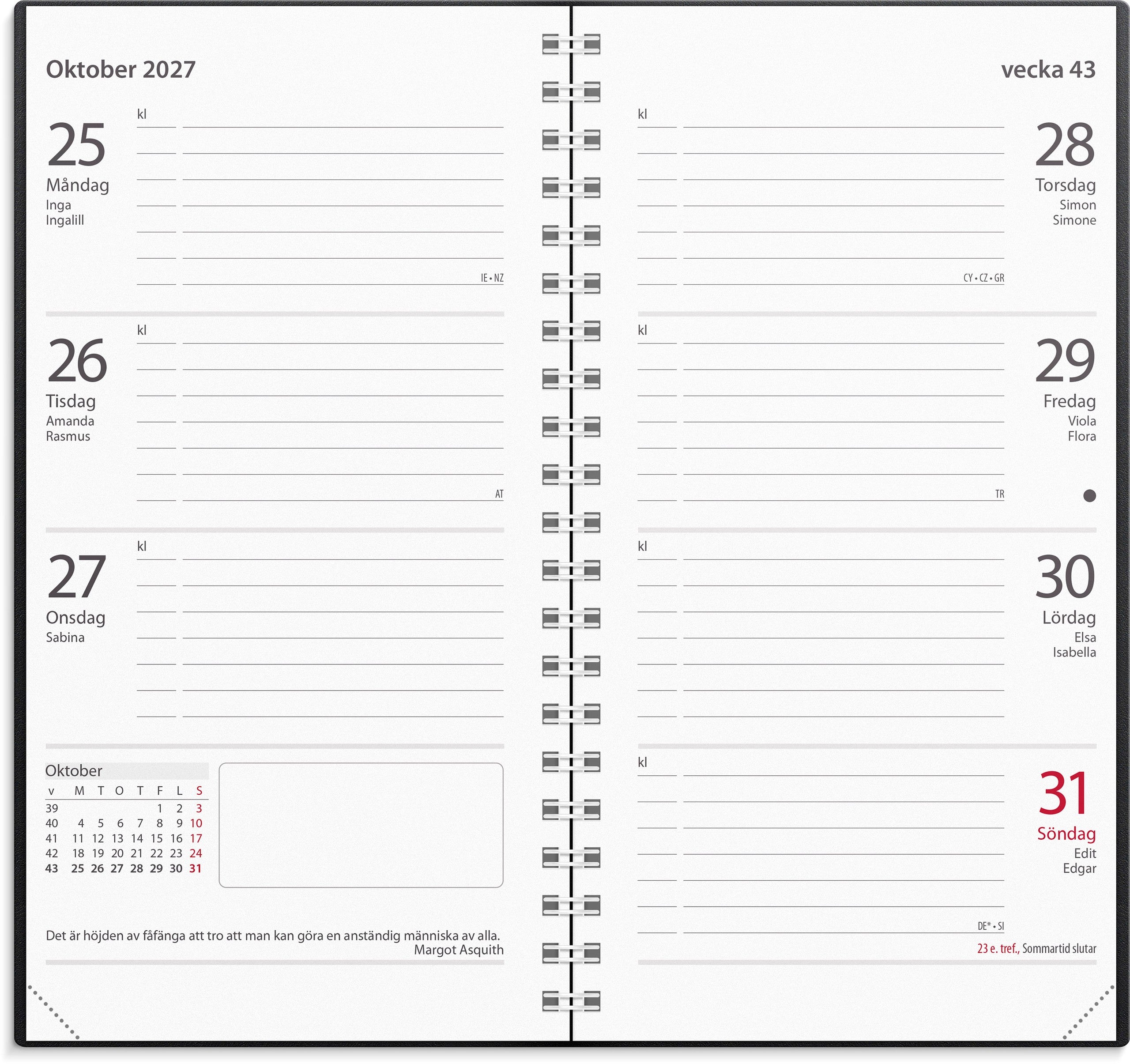 Kalender 2027 Master svart plast