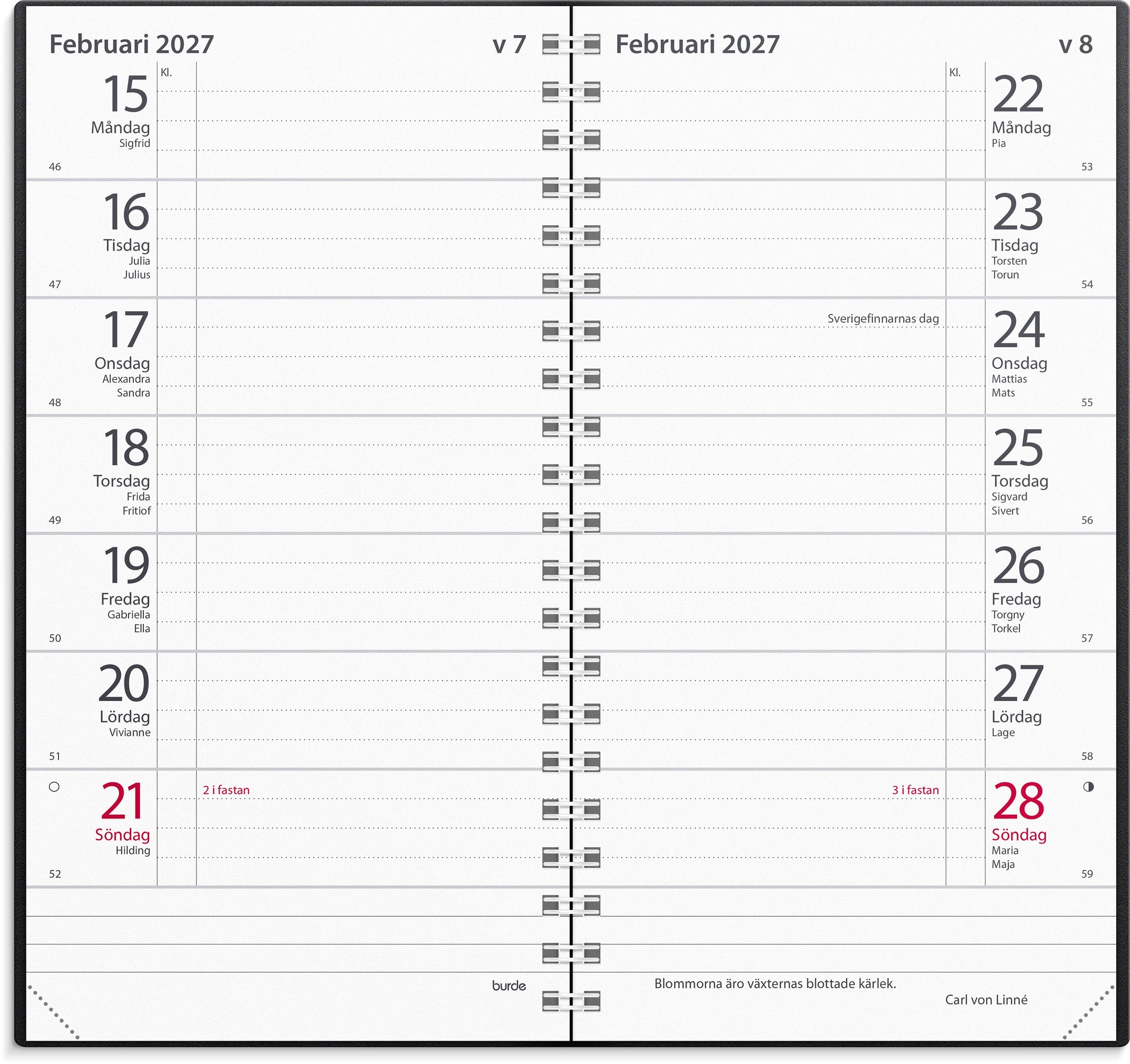 Kalender 2027 Plano svart plast