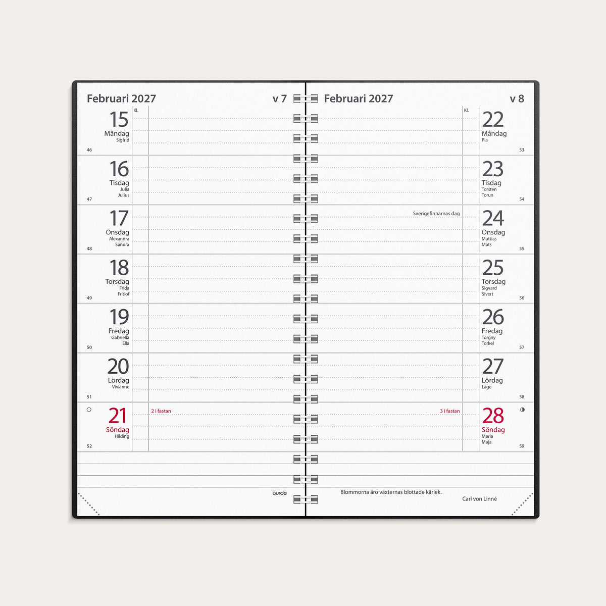 Kalender 2027 Plano svart plast