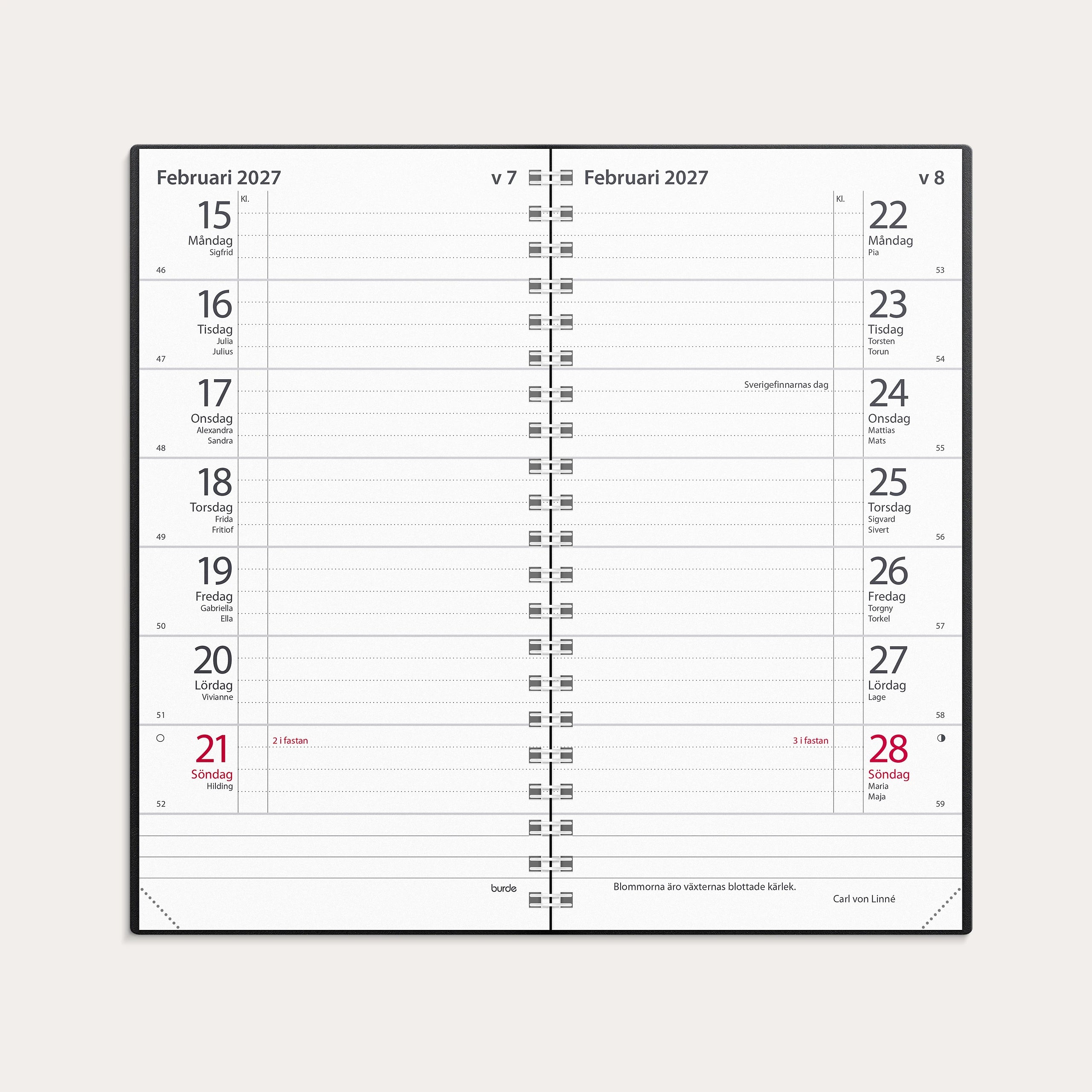 Kalender 2027 Plano svart plast