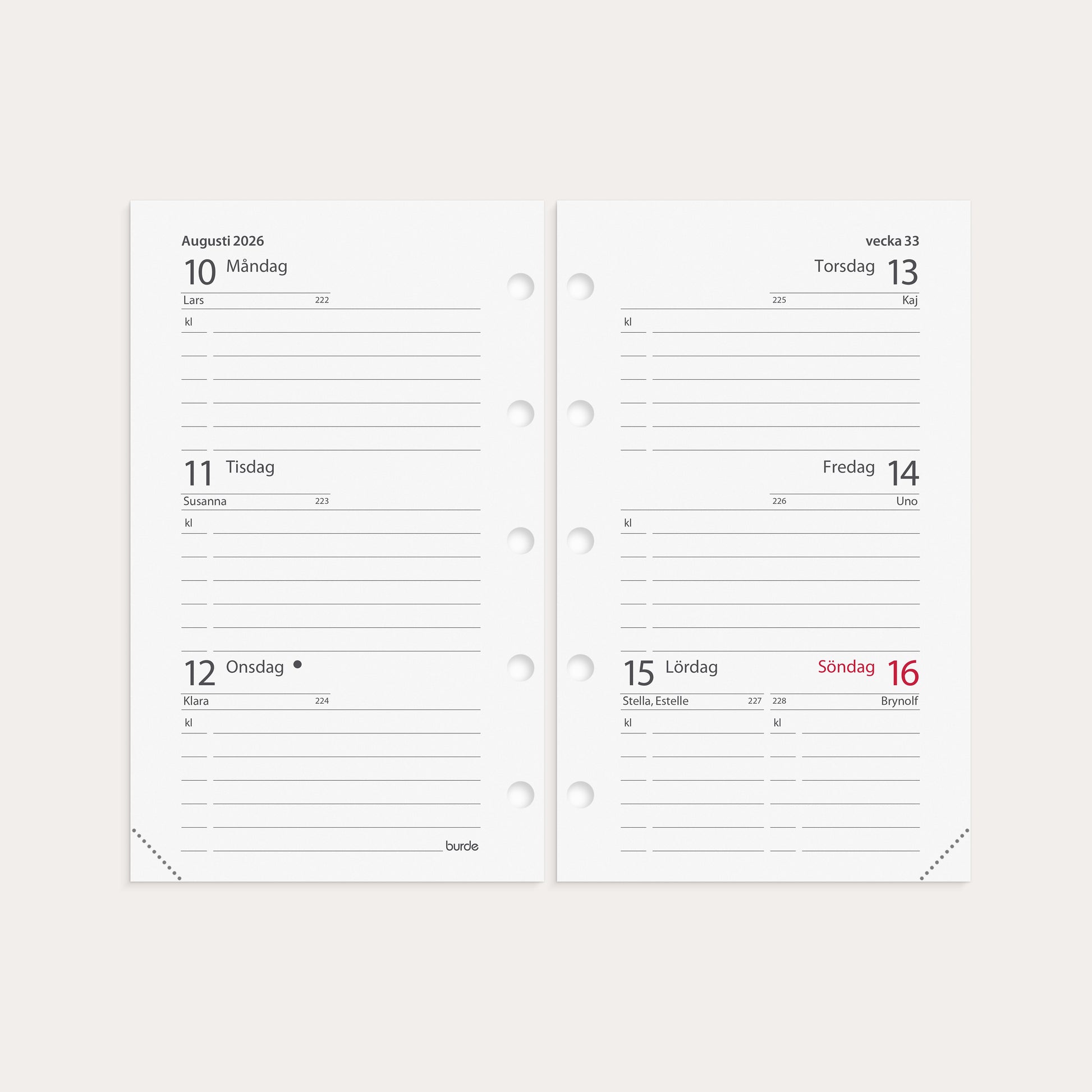 Mini Systemkalender 2026 svart skinn – detail view