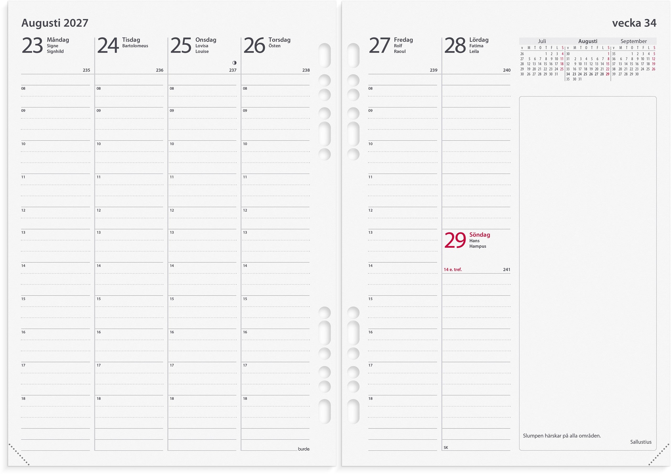 Business Systemkalender A5 2027 svart skinn
