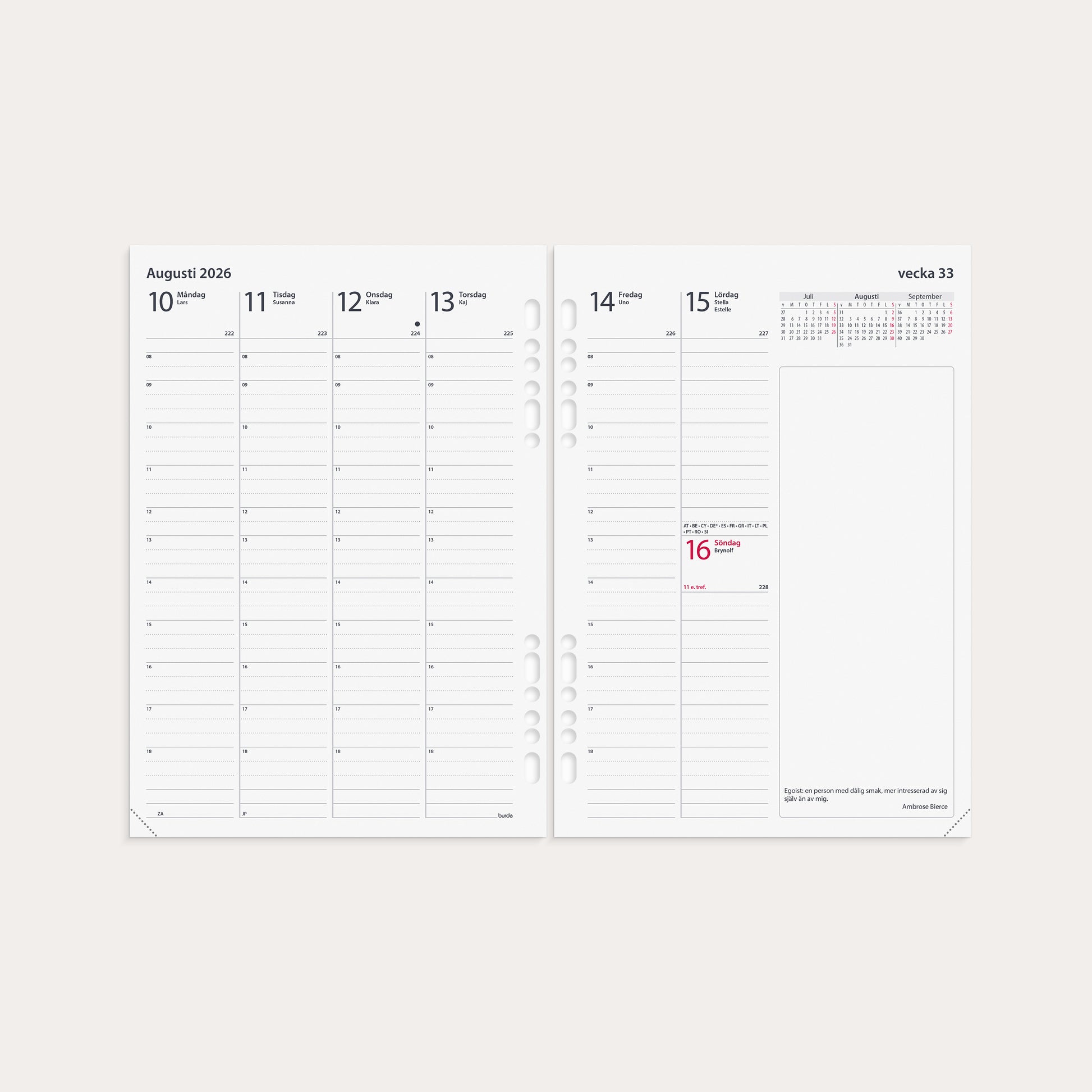Business Systemkalender A5 2026 brunt skinn – detail view