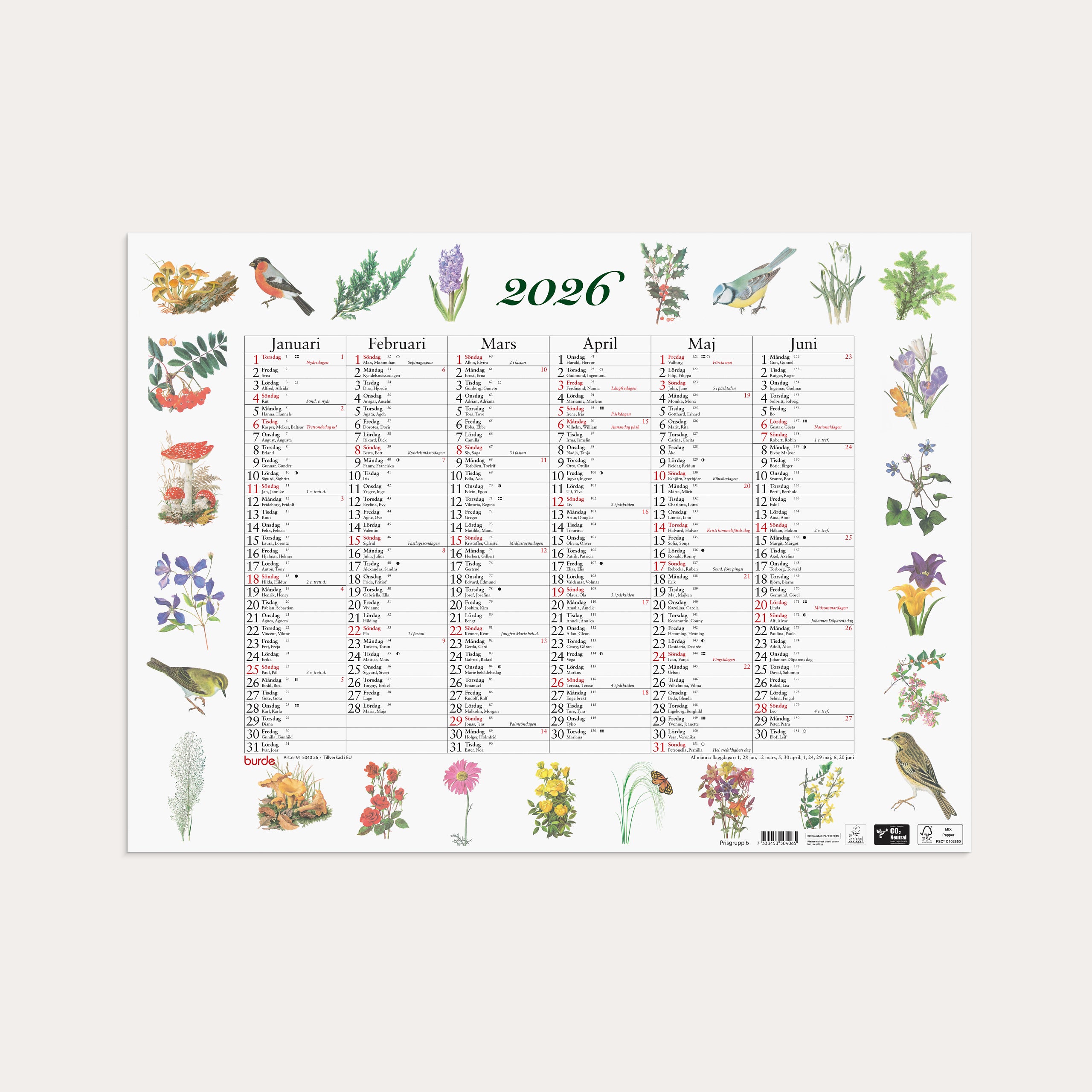 Väggkalender 2026 Stora Naturalmanackan