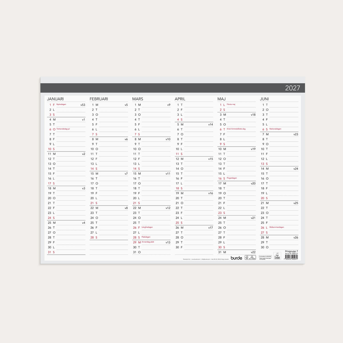Väggblad 2027 Elegant 420x297 mm