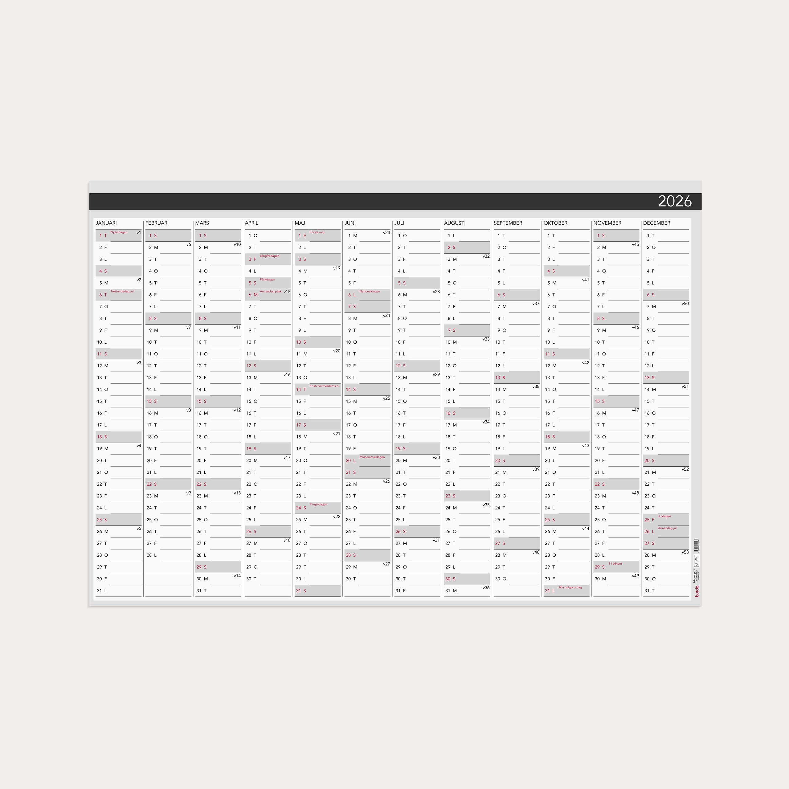 Väggkalender 2026 Väggblad Elegant 980x680mm