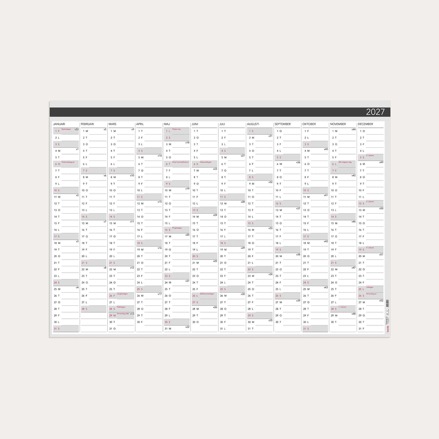 Väggkalender 2027 Väggblad Elegant 980x680mm