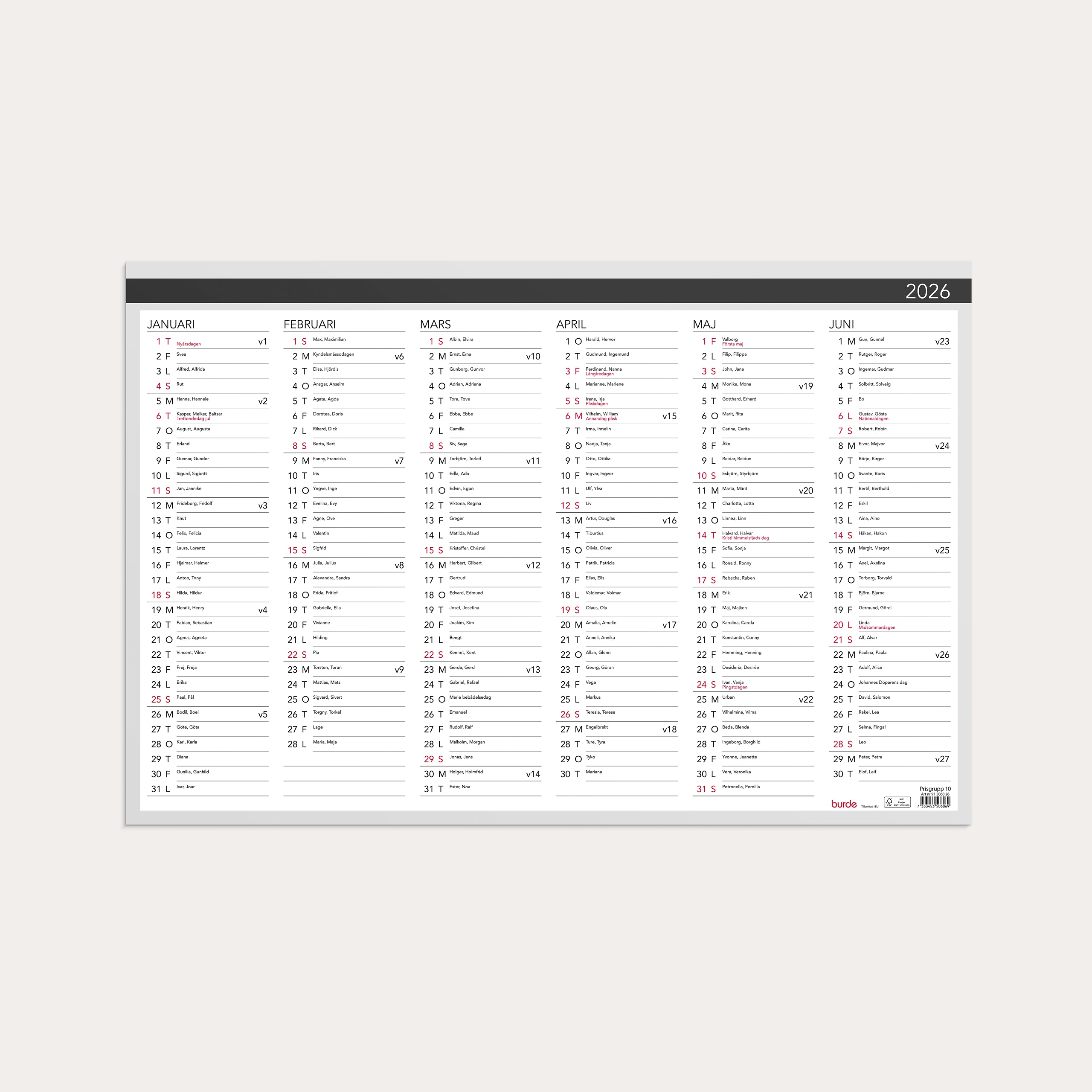 Väggkalender 2026 Väggblad Elegant 600x400mm