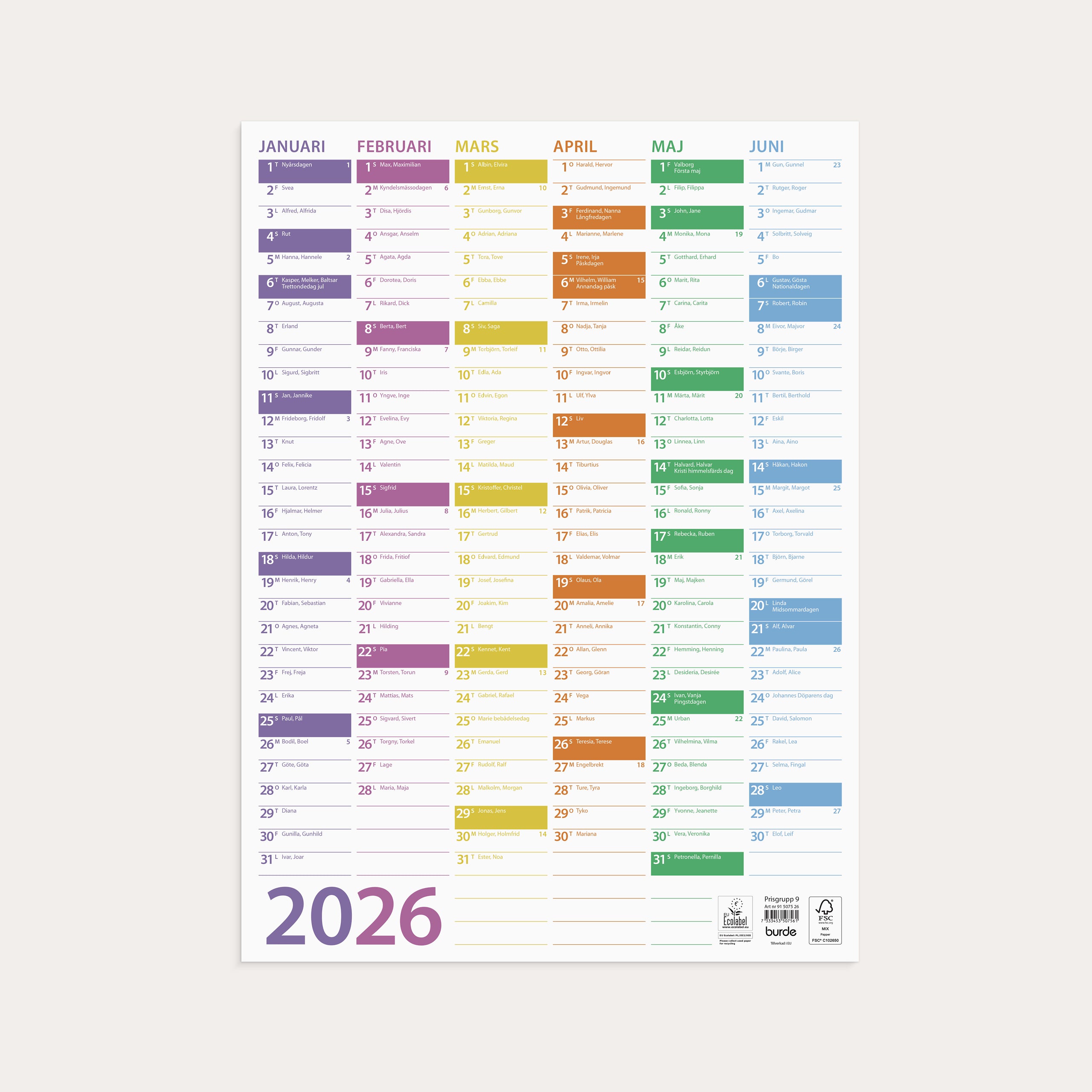 Väggkalender 2026 Väggblad Trend
