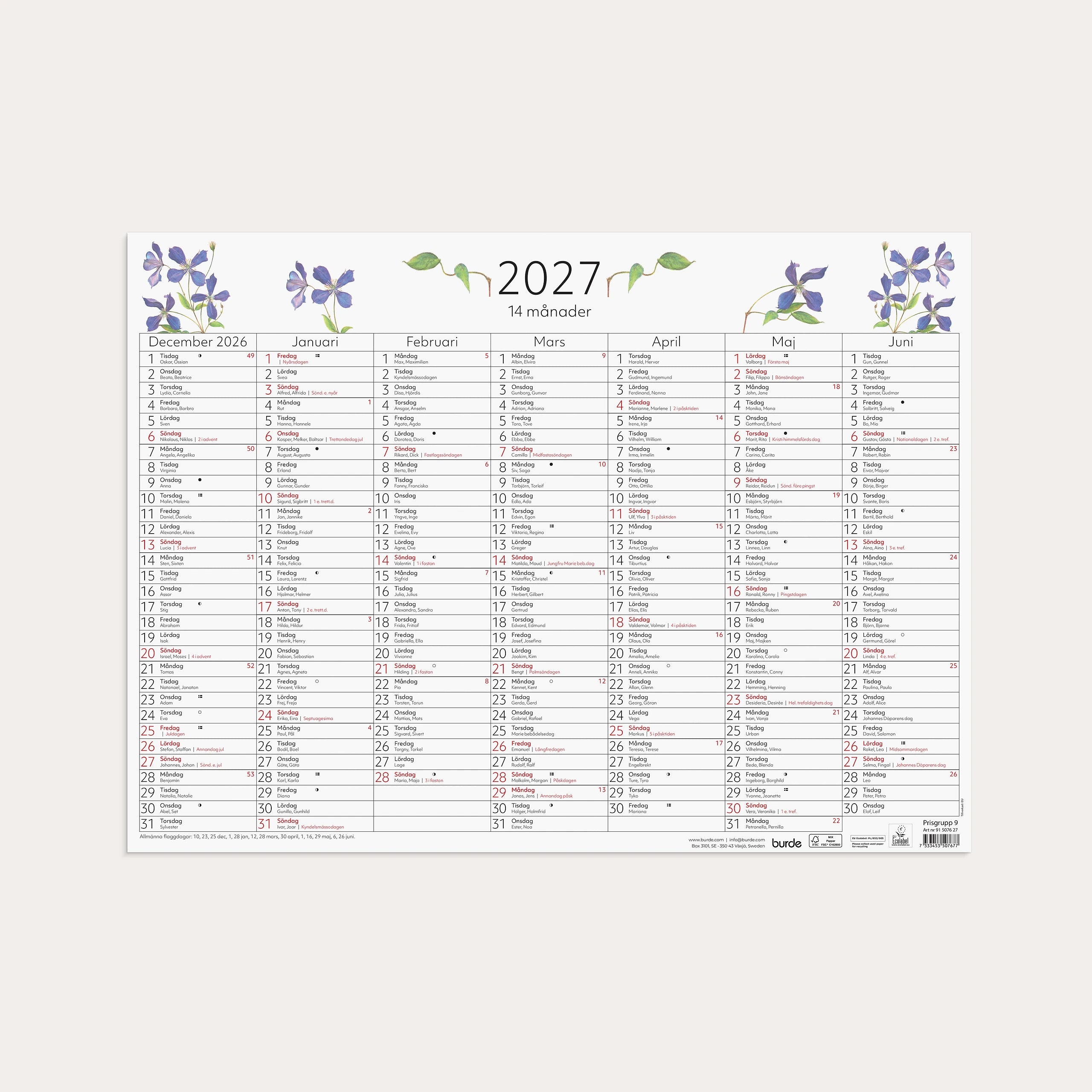 Väggblad 2027 14-månader