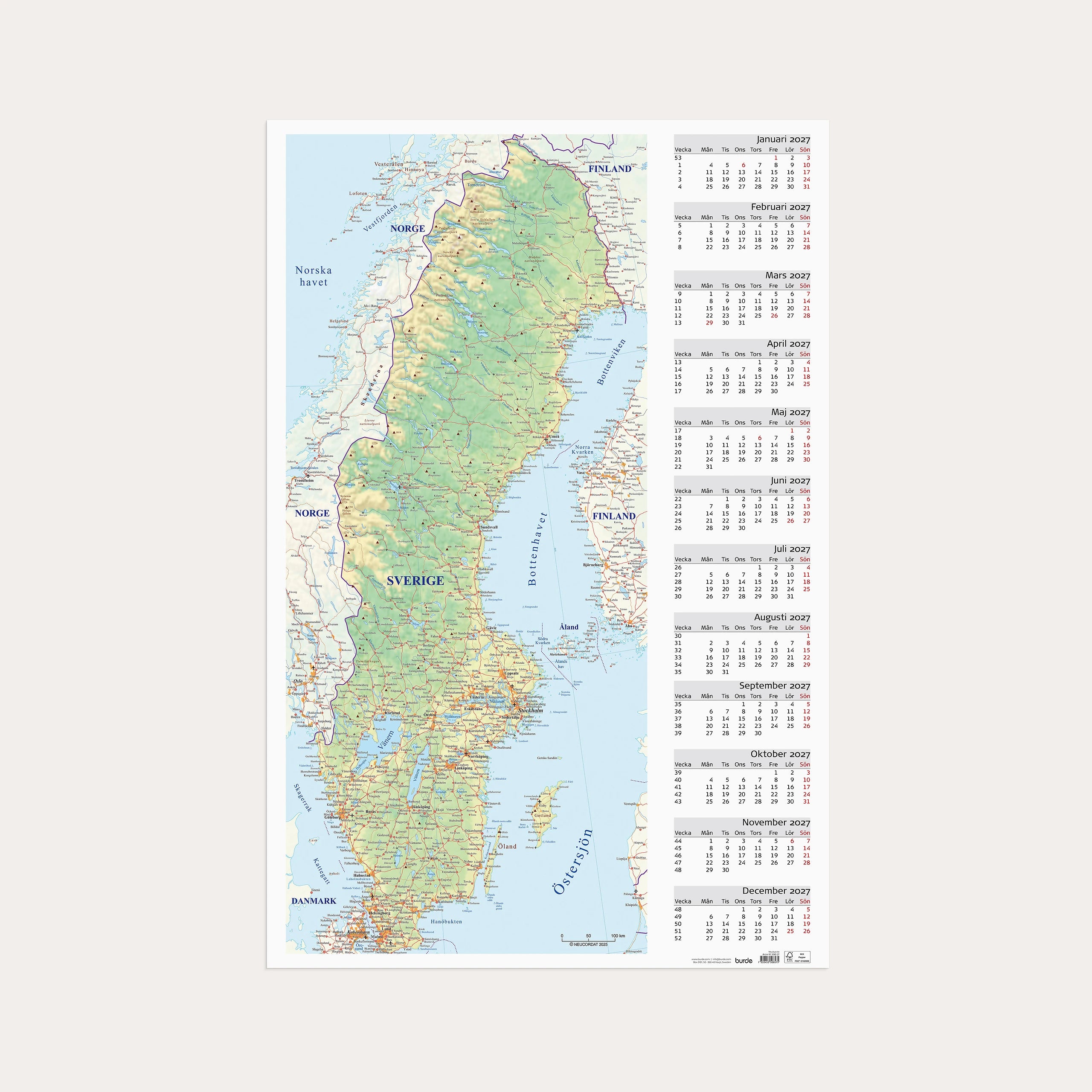 Väggblad 2027 Sverigekarta