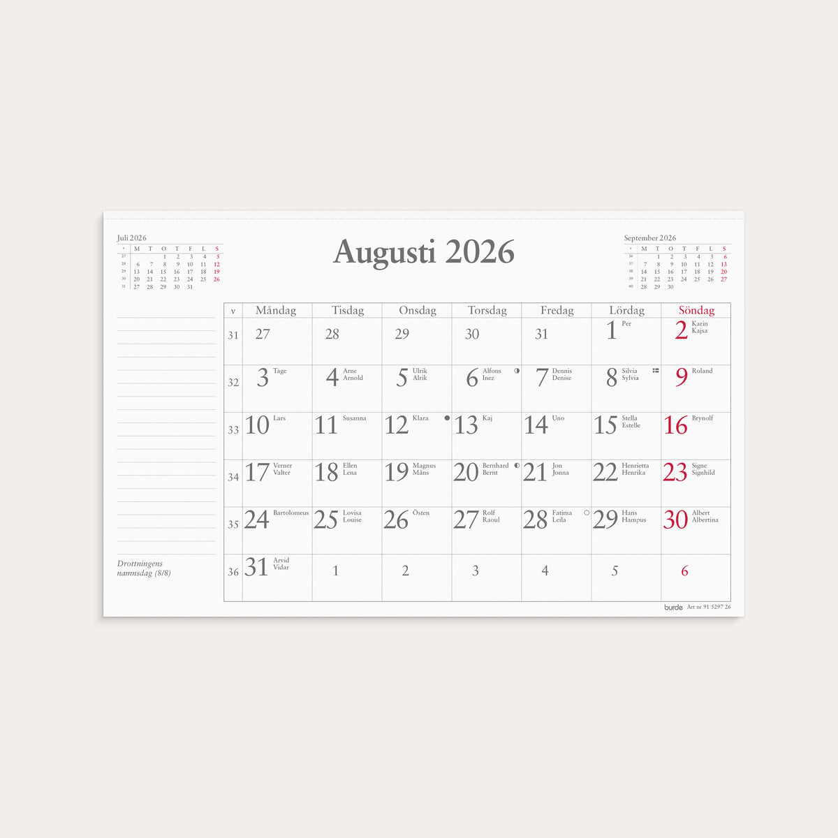 Kalender 2026 Månadsblock 240x152 mm