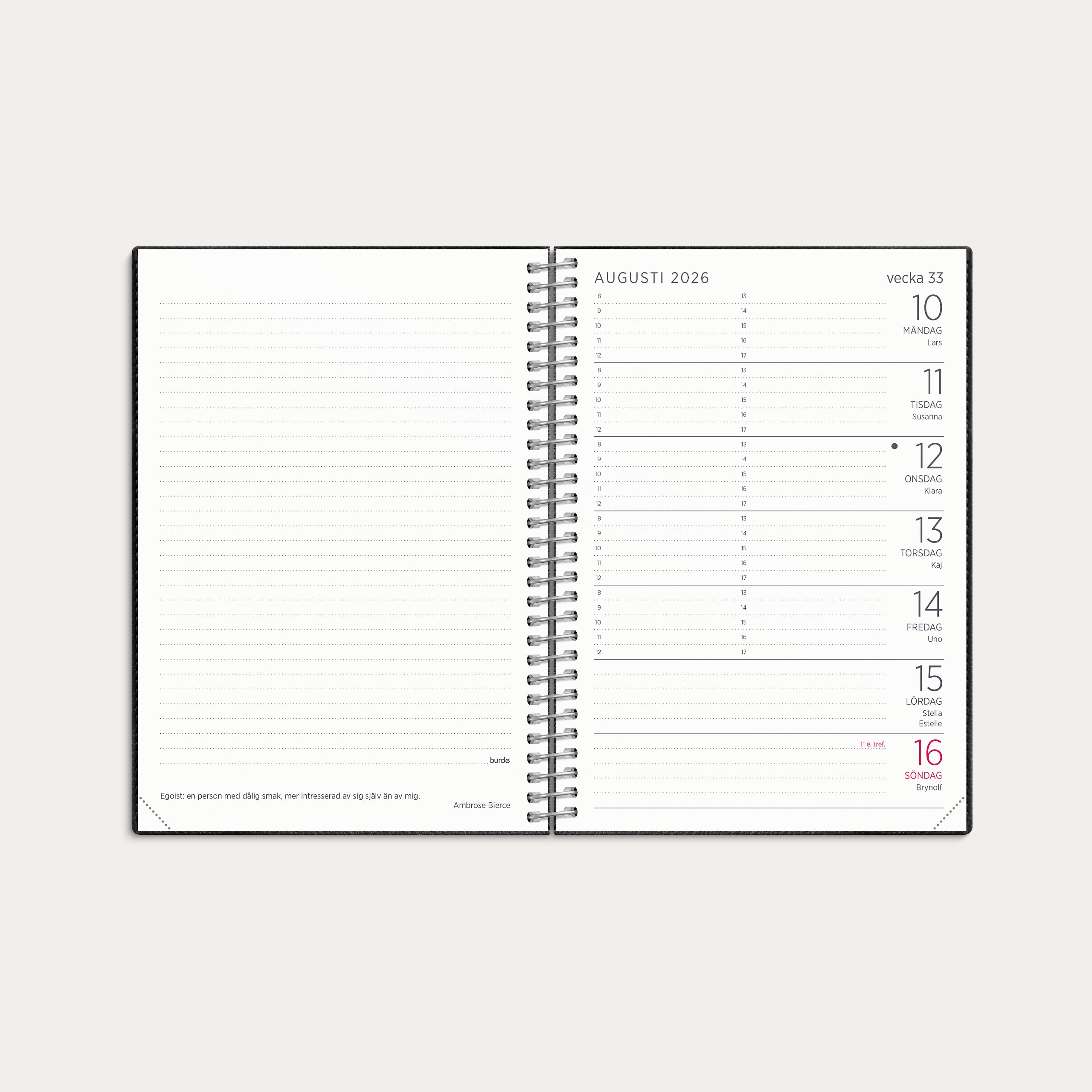 Kalender 2026 Liten Veckokalender Twist svart